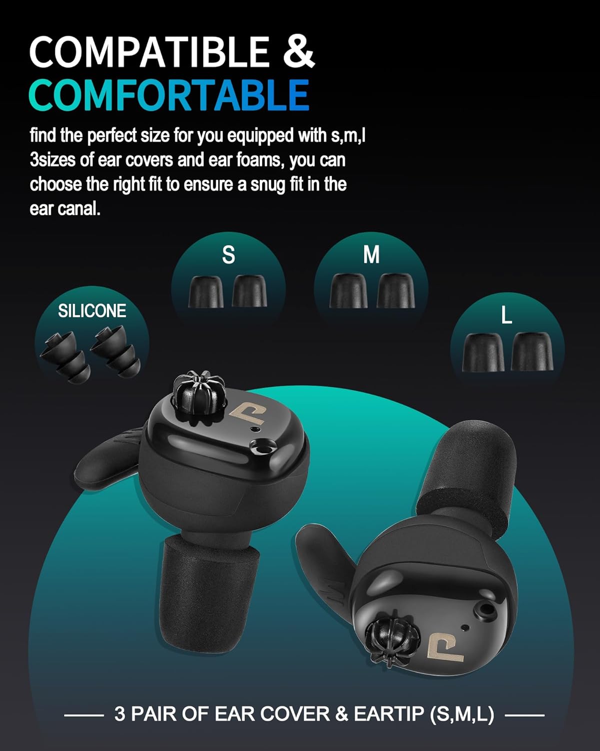 PROHEAR EP01 earbuds with various sizes of silicone covers and ear foams