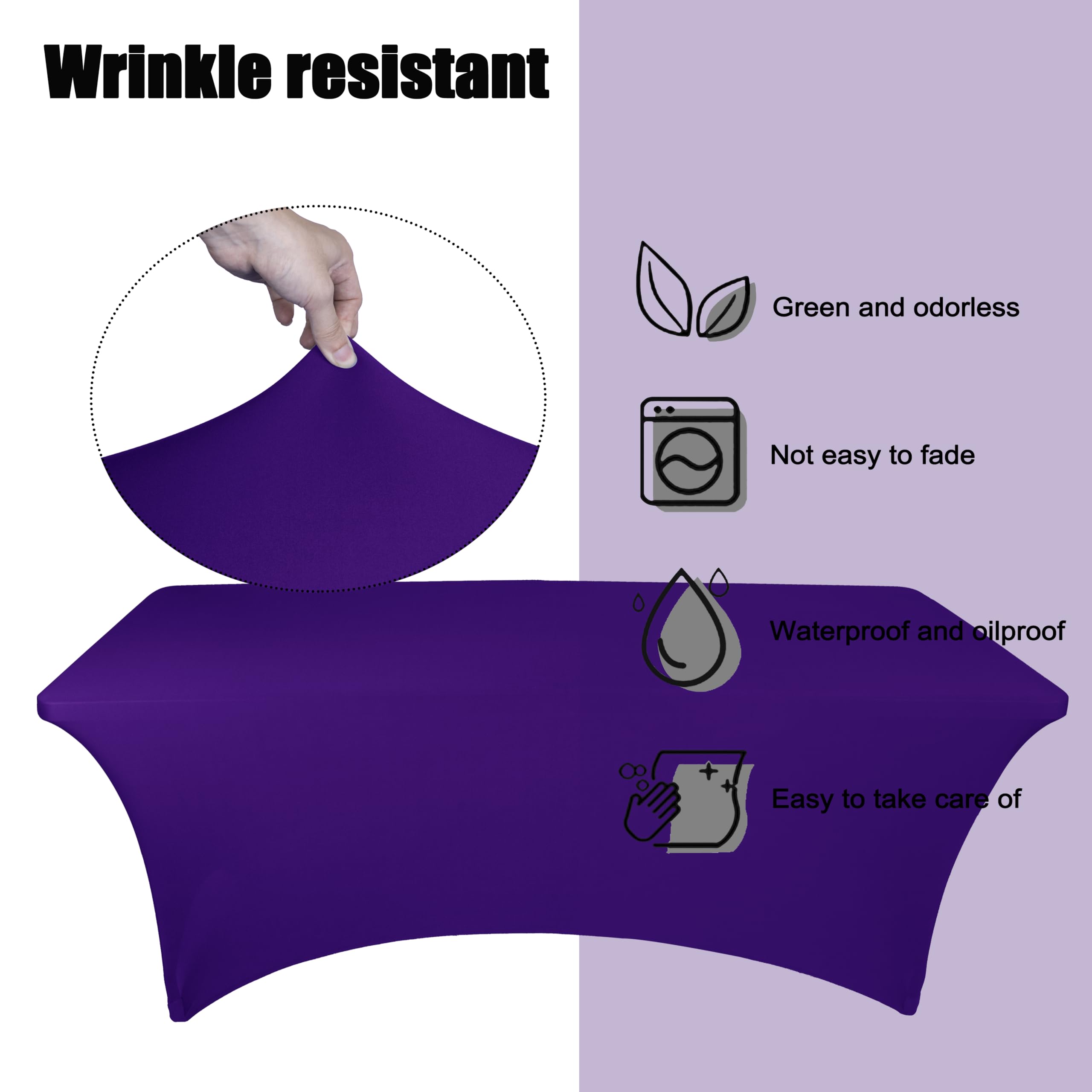 Ocves Stretch Tablecloth 6ft Spandex Table Covers Polyester Fitted Rectangular Stretchable Table Cover Wedding Party Cocktail Bar Craft Exhibitions Washable Purple - Image 3