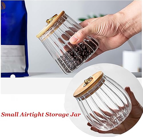 Miniatura 2 de FANTESTICRYAN Recipiente de cristal pequeño de vidrio para frutos secos, recipiente de almacenamiento hermético con tapa de bambú, mango de metal,