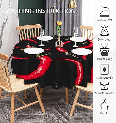 Miniatura 6 de IBILIU Mantel redondo de pimienta mexicana, mantel decorativo de poliéster resistente al agua con chile rojo picante, color negro picante, para