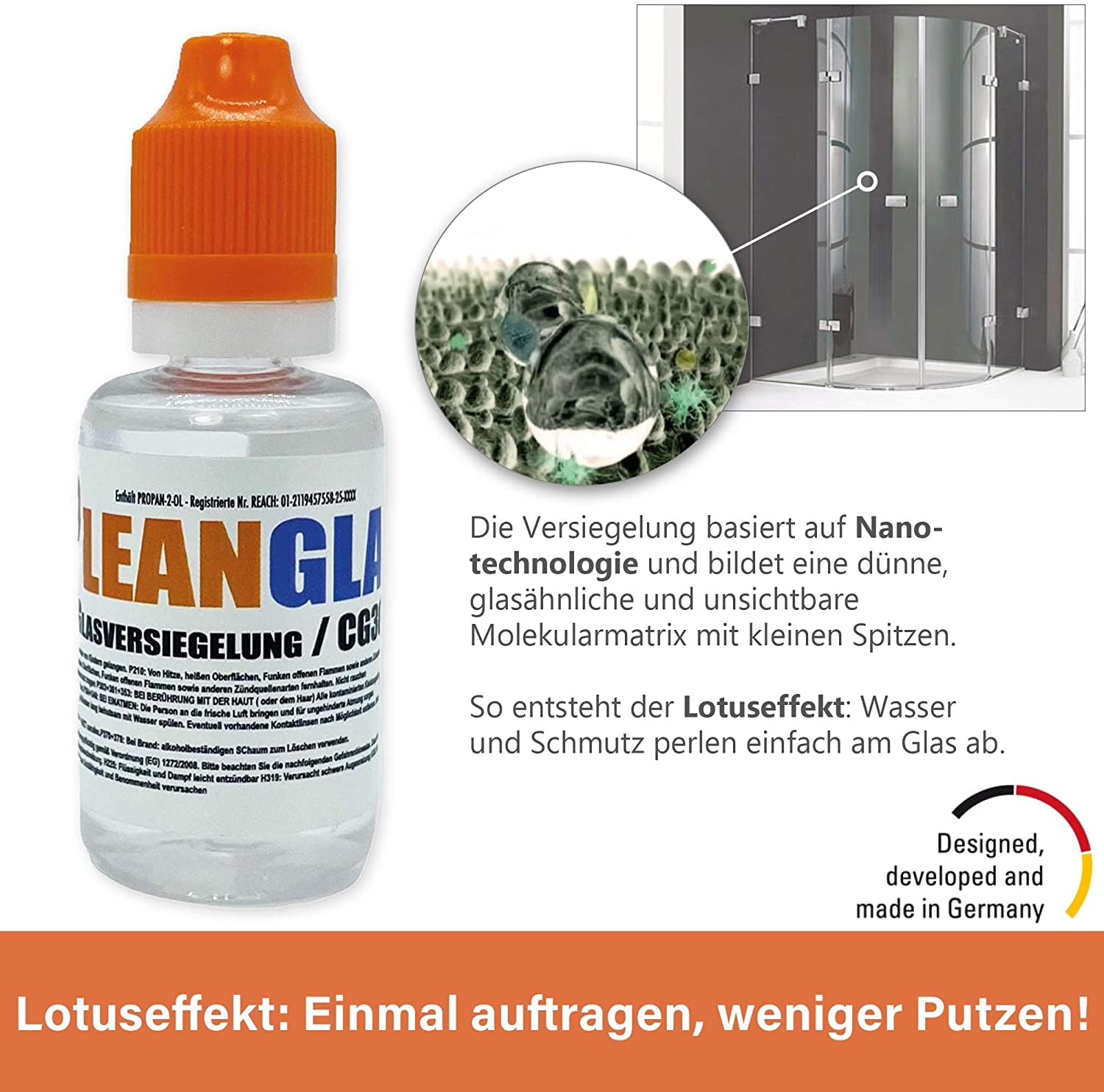 Scheibenversiegelung Auto mit Instant Effekt Technologie I Regenabweiser Autoscheiben durch Lotuseffekt I 30 ml bis 10 x Anwendung I Autoscheiben Versiegelung I Nano-Glasversiegelung Auto