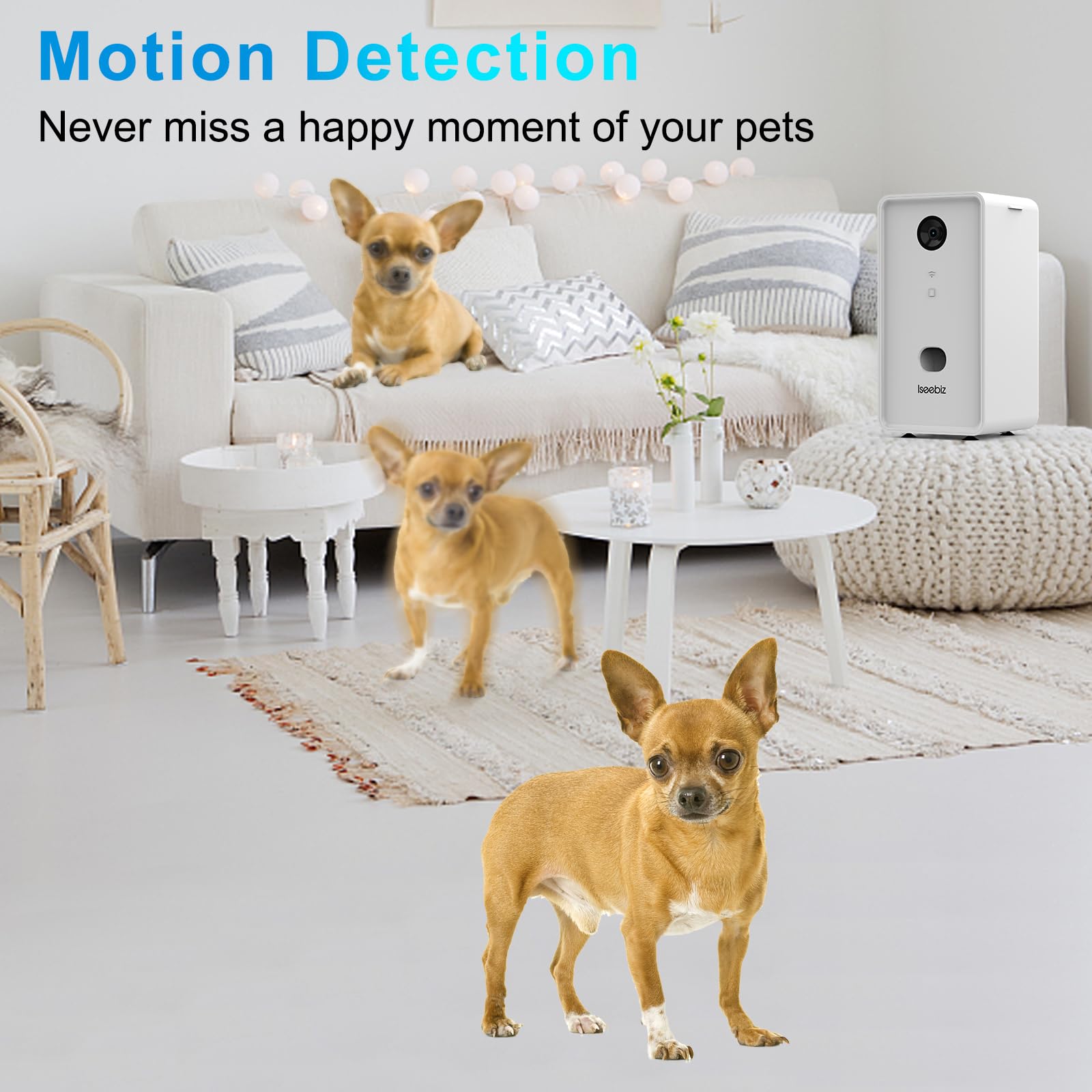 Iseebiz Pet Camera Treat Dispenser, 2.4G & 5G WiFi Dog Camera with 2 Way Audio Talk Listen, 1080P Night Vision Cat Dog Cam, App Control Tossing, Multi Devices Login, Compatible with Alexa, Upgraded - image 2