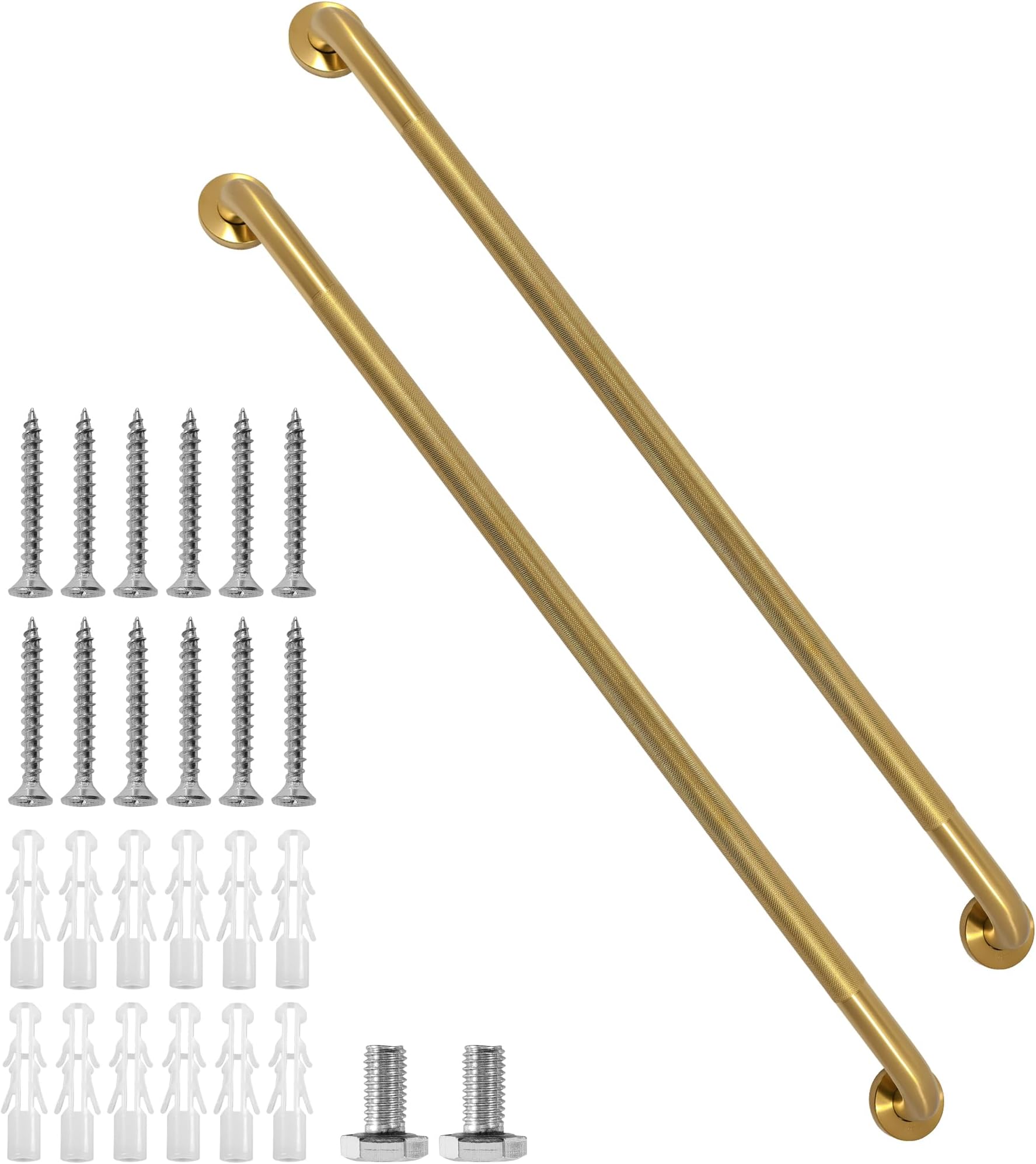 Rackickyer Shower Grab Bar, 2 Pack 39.4 Inch Gold Bathroom Grab Bar, 1.25" Diameter 304 Stainless Steel Anti-Slip Grab Bars for Bathtubs and Showers, Handicap Shower Grab Bar for Seniors Elderly