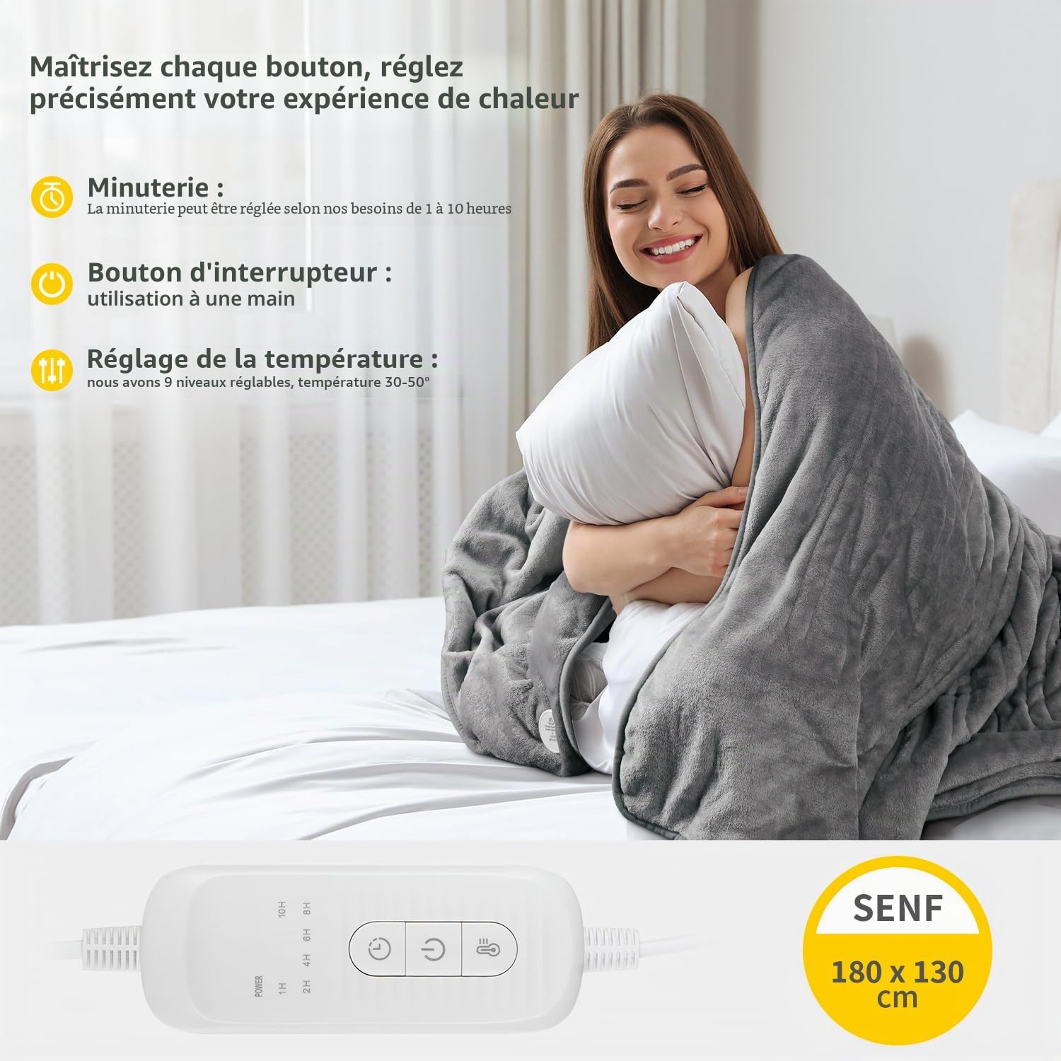 Coperte Elettriche-Coperta Termica Matrimoniale 130 * 180 Cm Coperta Riscaldante Elettrica Matrimoniale Timer 1-10h, Regolazione Della Temperatura A 9 Velocità La Termocoperta Elettrica è Adatta Per