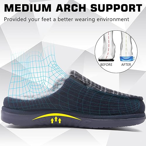 Miniatura 3 de ONCAI Pantuflas de fieltro para hombre, lana y mezcla de algodón, espuma viscoelástica de alta densidad, pantuflas de casa con suela de goma para