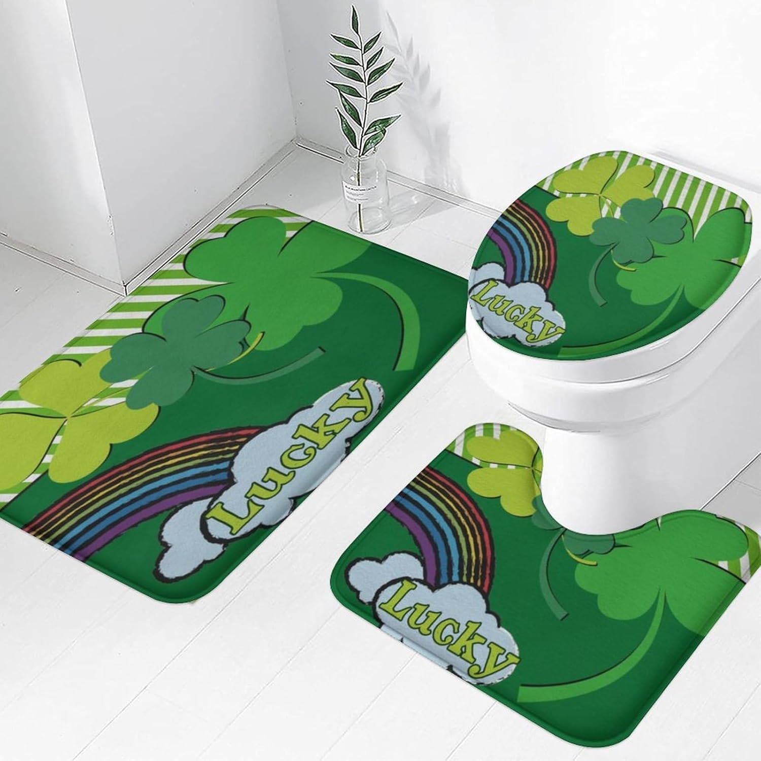3 Piece Brown Dahlia Flower Bath Rug Sets Black and Grey Spring Floral Bath Mat Soft Non Slip Modern Geometric Leaves Summer Water Absorbent U-Shaped Contour Toilet Mat Lid Cover