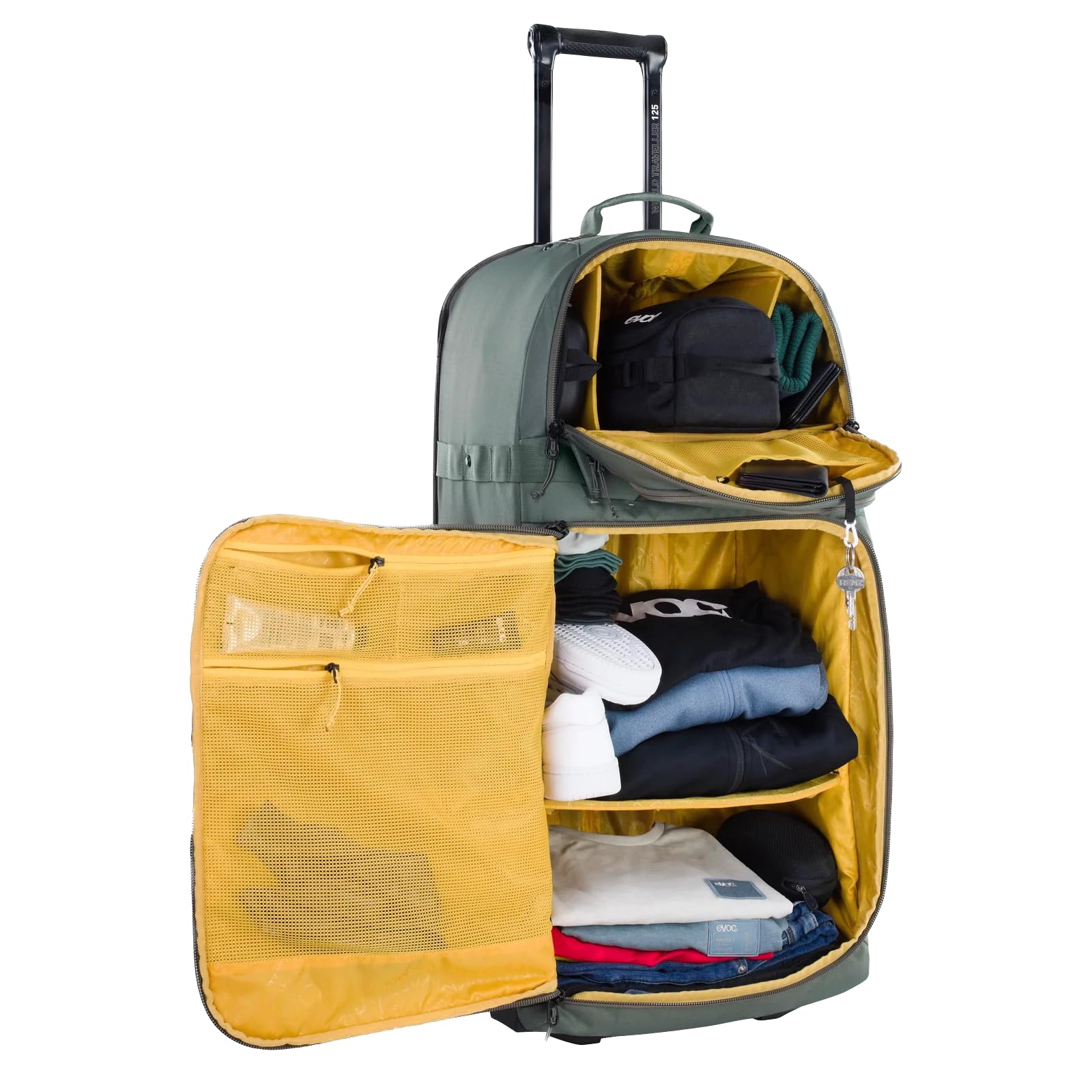 EVOC WORLD TRAVELLER 125 l walizka podróżna na kółkach, torba podróżna (stabilną konstrukcją dna z EVA, wyjątkowo lekka walizka na kółkach), ciemnooliwkowa