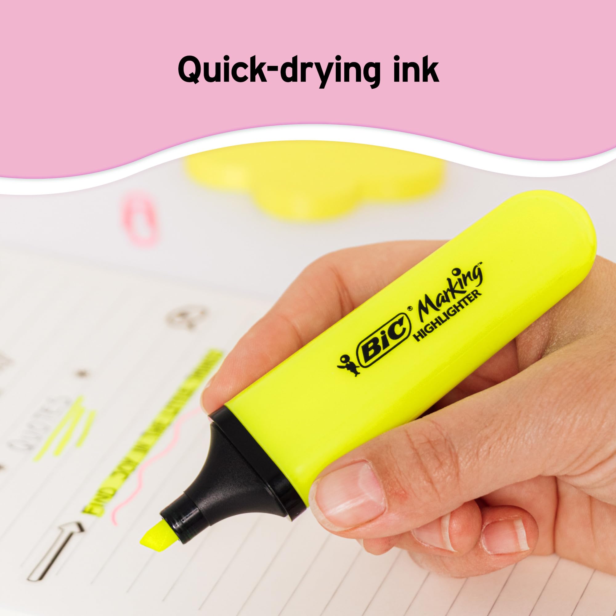 BIC Marking Flat Highlighter Pens with Modular Chiselled Nib (1.2 mm-4.6 mm) - Assorted Neon and Pastel Colours, Pack of 10 - Image 3
