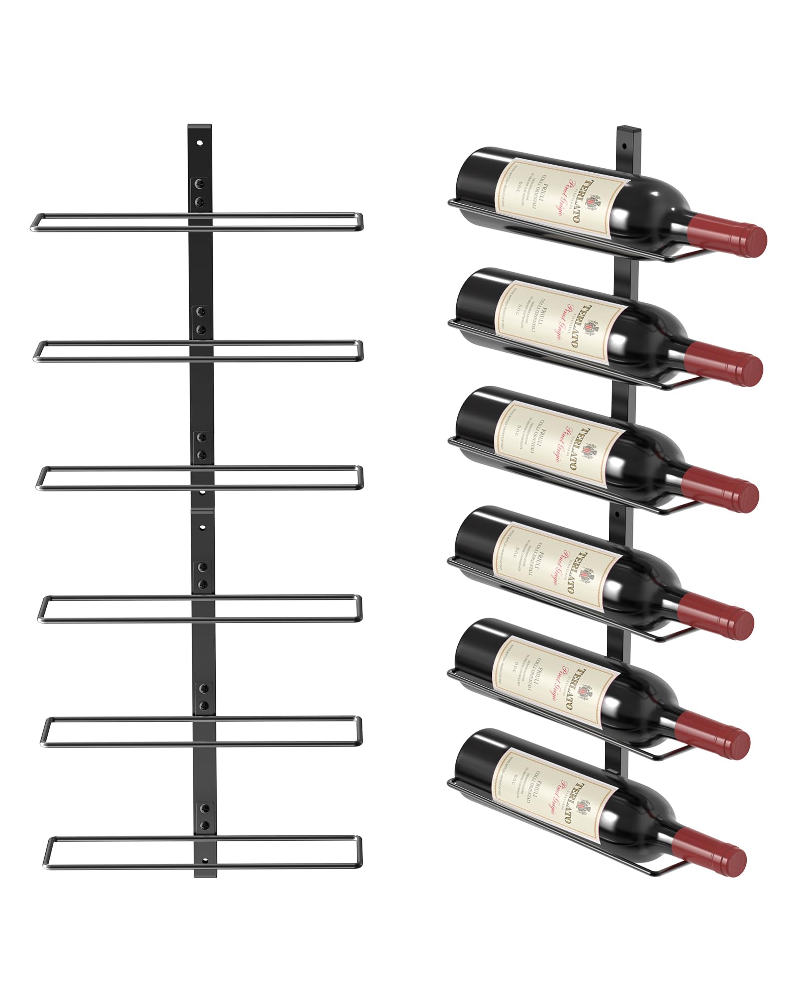 TJ.MOREE Wandmontiertes Weinregal für 6 Flaschen, robuste Metallhalterung für Wein, Champagner und Spirituosen – für Küche, Bar oder Weinkeller