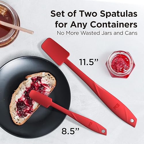 Miniatura 5 de Kitchen Mama WaltzGrip - Juego de espátulas de silicona platino para tarros: resistentes al calor, aptas para lavavajillas, agarre ergonómico, Rojo