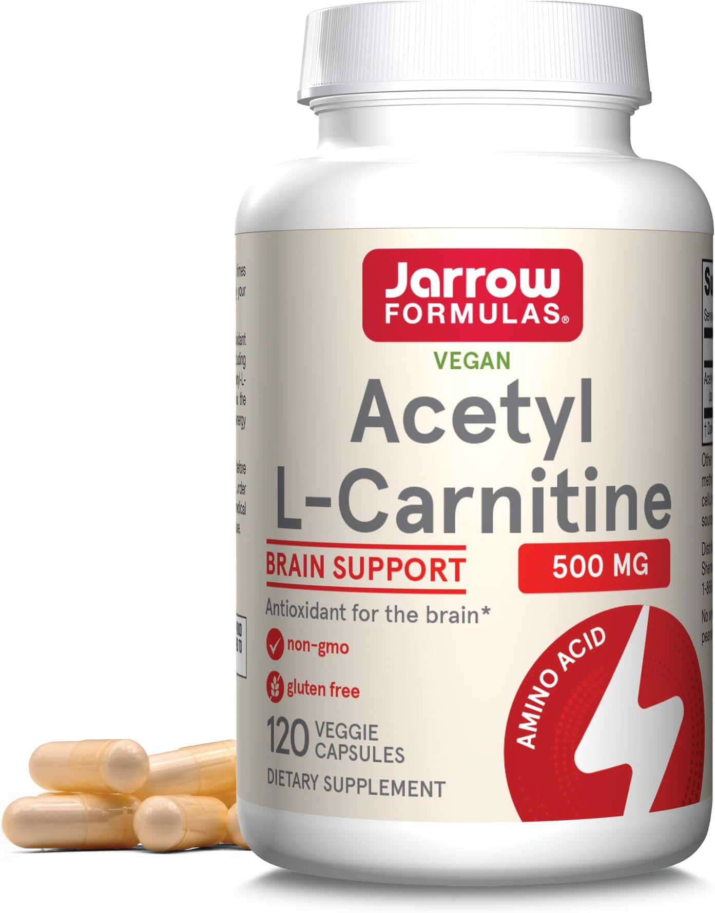 Acetyl L-Carnitine 500 mg, Dietary Supplement, Amino Acid Support for Brain Health and Antioxidants, 120 Veggie Capsules, 120 Day Supply