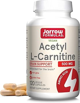 Jarrow Formulas® Acetyl L-Carnitine 500 mg, Dietary Supplement, Amino Acid Support for Brain Health and Antioxidants, 120 Veggie Capsules, 120 Day Supply