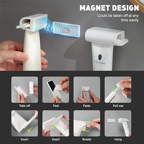 Miniatura 3 de CORNERIA Exprimidor de tubo de pasta de dientes colgante con fuerza magnética, dispensador de pasta de dientes de tubo rodante autoadhesivo -