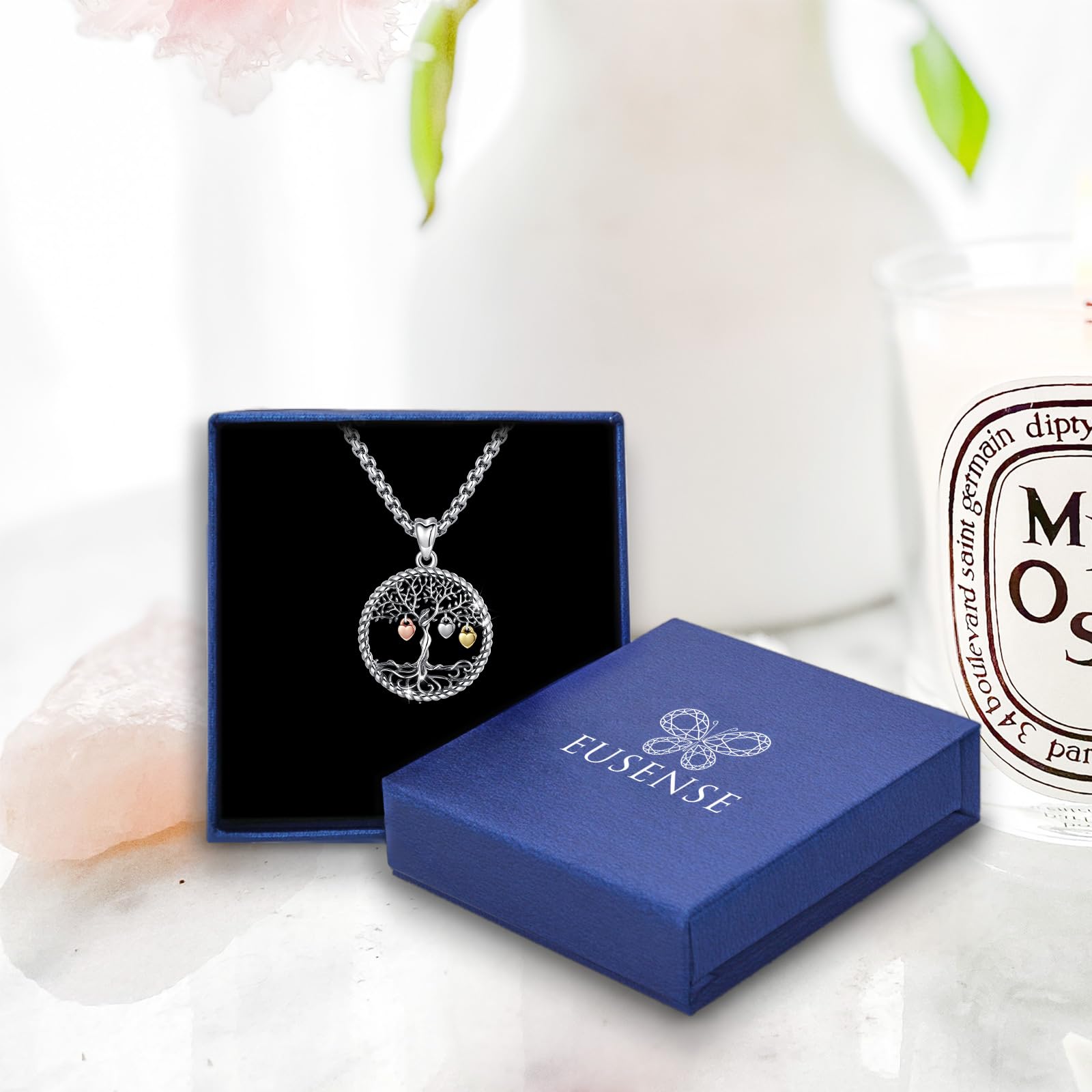 Eusense Kette Lebensbaum Baum des Lebens Anhänger Halskette 925 Sterling Silber Geschenke Zum Vatertag Schmuck für Mutter Damen Mädchen