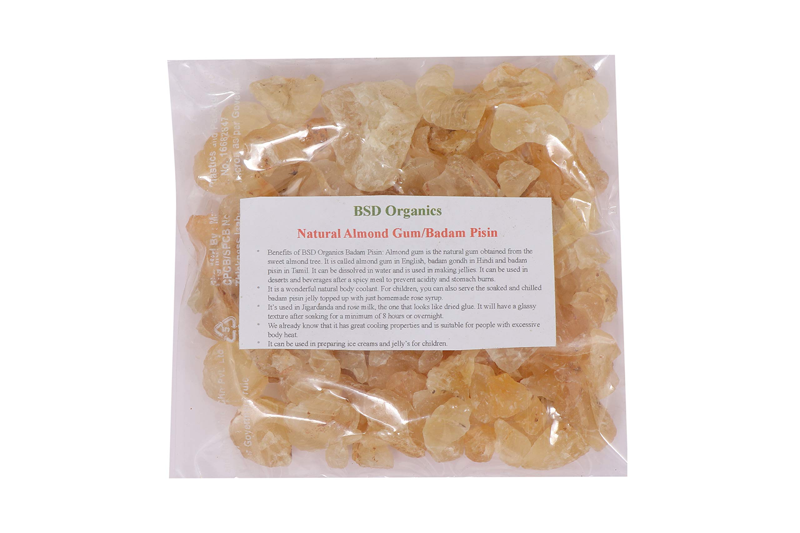 BSD OrganicsNatural Almond Gum/Badam Pisin/Badam Gum/Gondh Katira for ice cream, milk shakes, Jigarthanda, Body coolant, Natural Jelly,Tasty & delicious drink,and more-75 grams