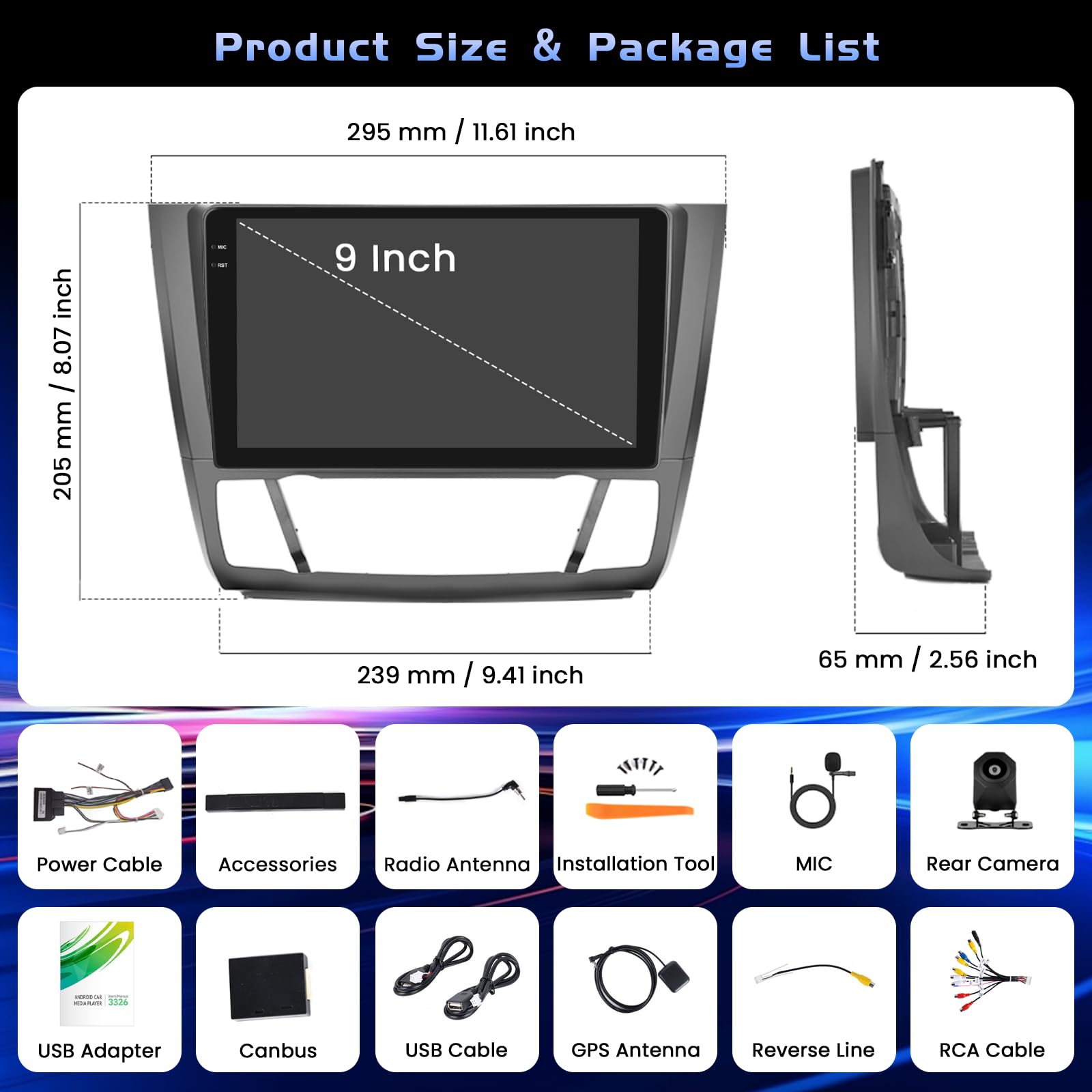 4+128G 9" Autoradio Android pour BMW 1 Series E81 E82 E87 E88 2008-2012 | Incell Écran Tactile Wireless Carplay Autoradio 2 DIN GPS Navi Bluetooth 5.0 WiFi FM/RDS Caméra de Recul EQ 4+128G