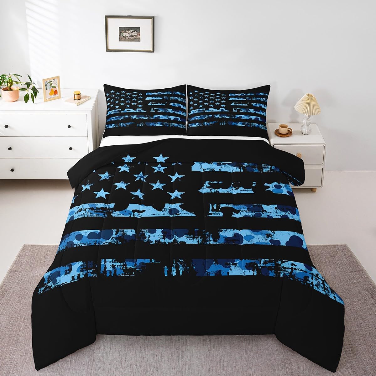 Erosebridal American Flag Comforter Set Twin for Boys Kids Teens Bedroom, Camouflage Bedding Set United States Down Comforter USA Federations Stars