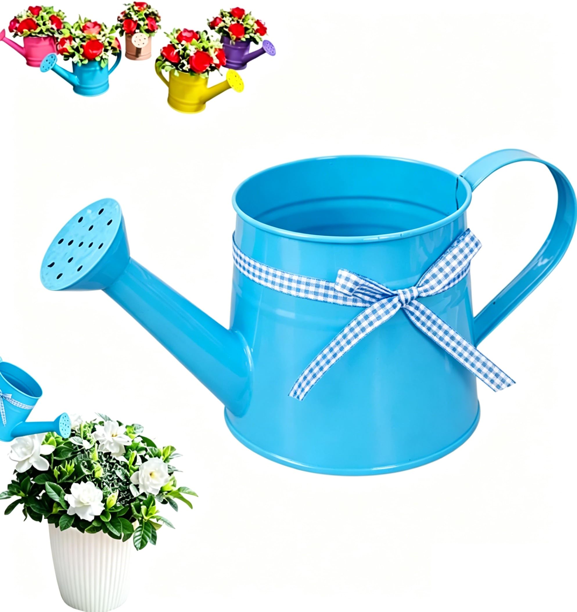 Metal Watering Can, 1L Vintage Sprinkling Can Plant Small Watering Can for Outdoor Indoor Plants, Galvanized Steel Watering Cans for Flowers, Tinplate Watering Kettle Gardening Tool for Kids (Blue)