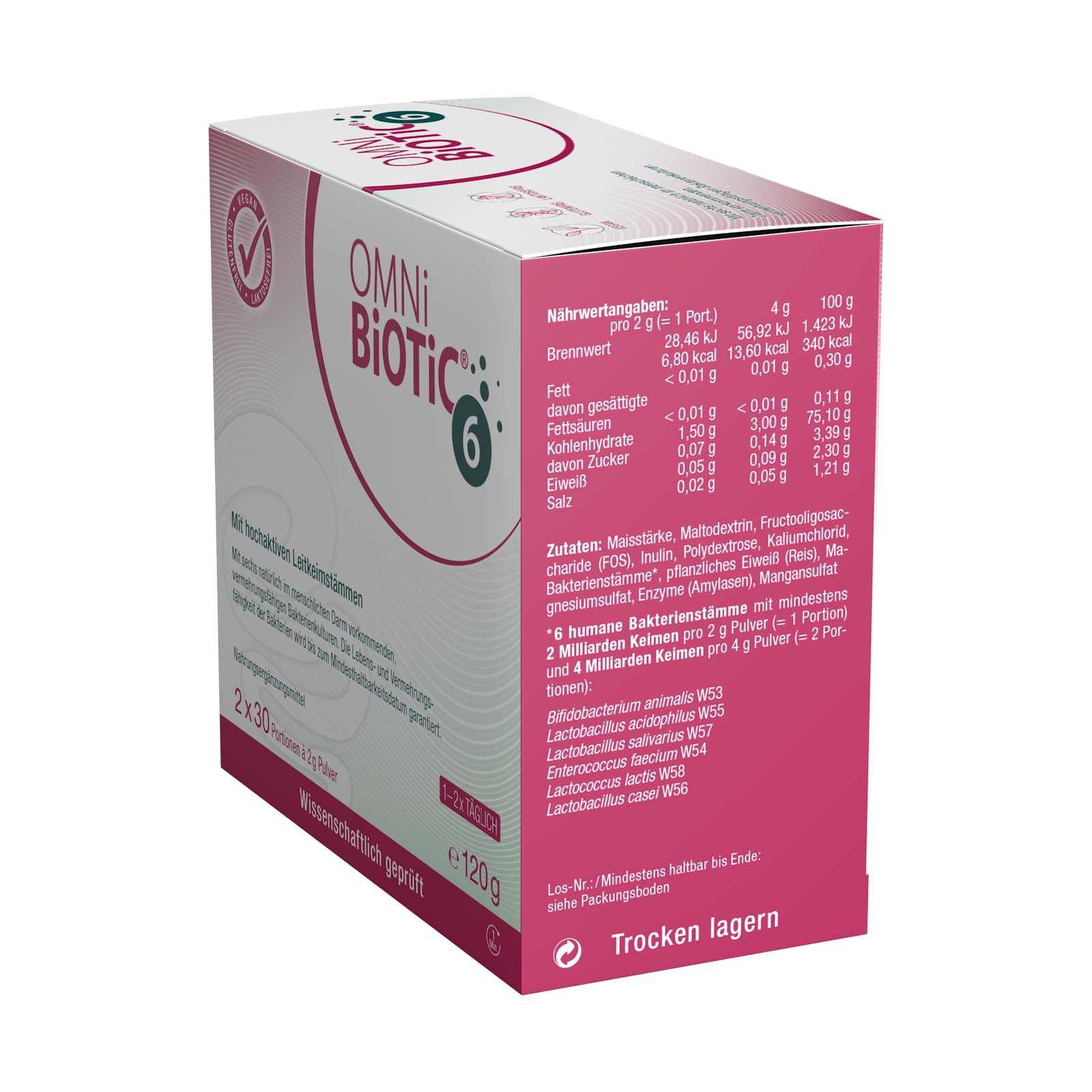 OMNi BiOTiC 6 | Der tägliche Begleiter für ein gutes "Bauchgefühl" | Für jeden Tag und jedes Alter geeignet | 60 Portionen (120 g) | 6 Bakterienstämme | Pulver | Mit Inulin | Vegan | Glutenfrei