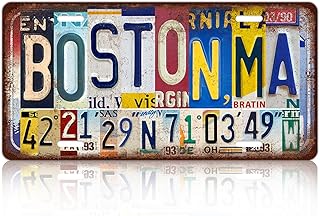 Vintage City License Plate Boston,Ma Wall Decor Metal Tin Sign for Bar Home Bedroom 12 x 6 Inches (Including latitude and longitude)
