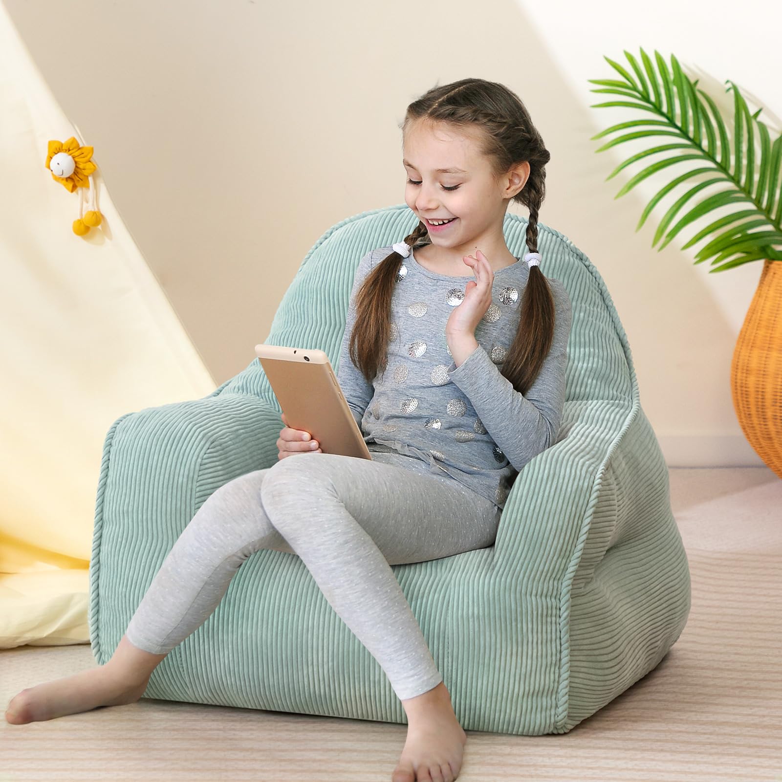 BEJOY Chaises pouf confortables, remplissage inclus, gris-vert