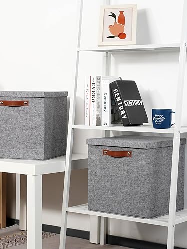 Miniatura 9 de Temary Contenedores de almacenamiento en forma de cubo con tapas para organizar la ropa, paquete de 2 cajas de almacenamiento plegables con asas,