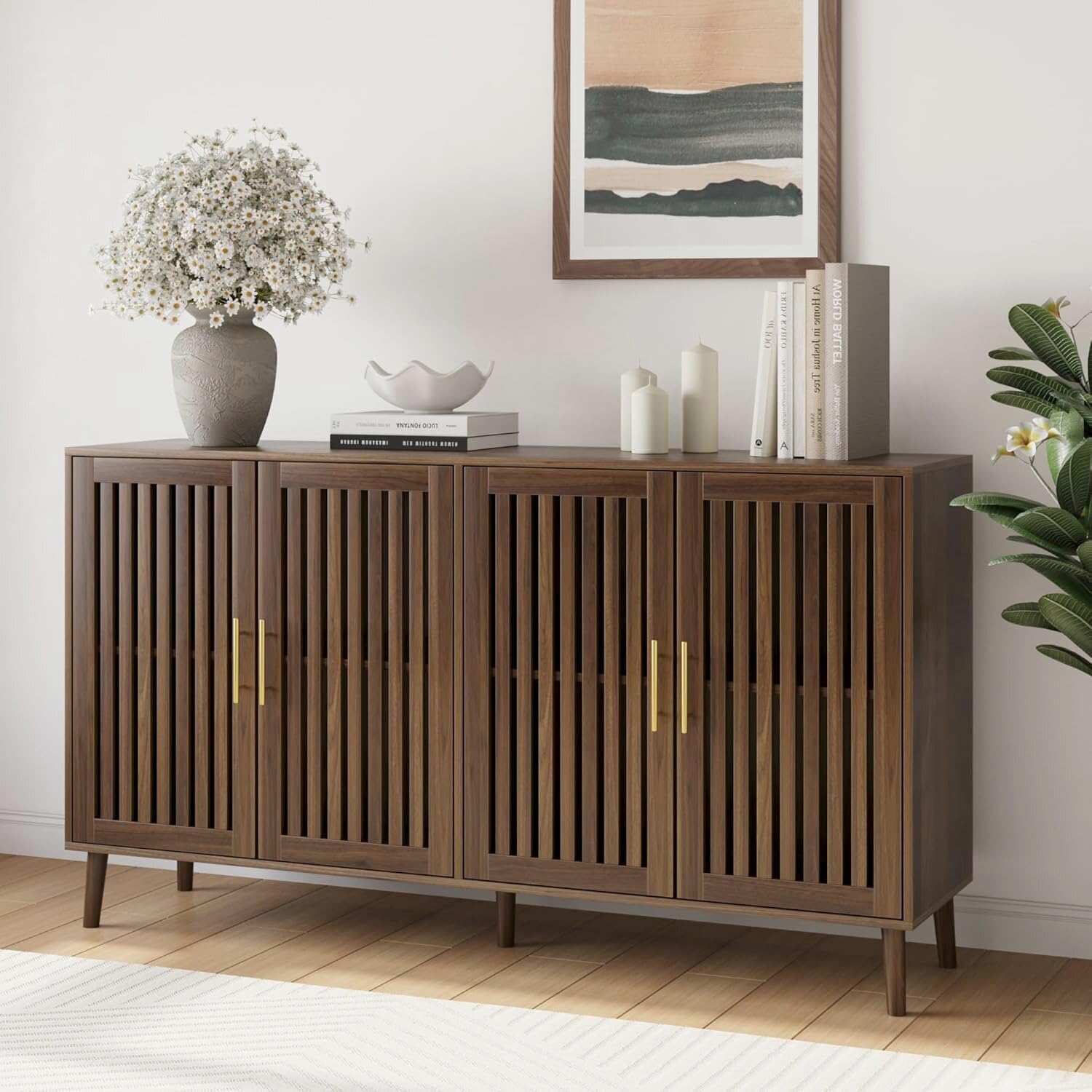 Smart FENDEE 63" Slatted Door Farmhouse Sideboard Buffet