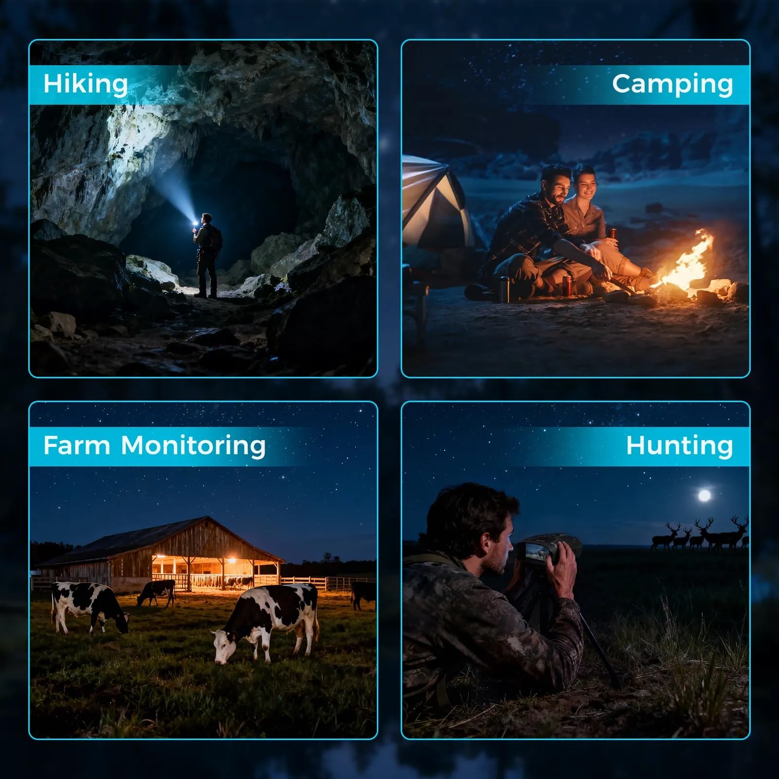 Gafas de visión nocturna para adultos, pantalla HD de 3.97 pulgadas y 10000 mAh recargables, prismáticos de visión nocturna 4K con tarjeta de 64 GB para observación de vida silvestre, camping