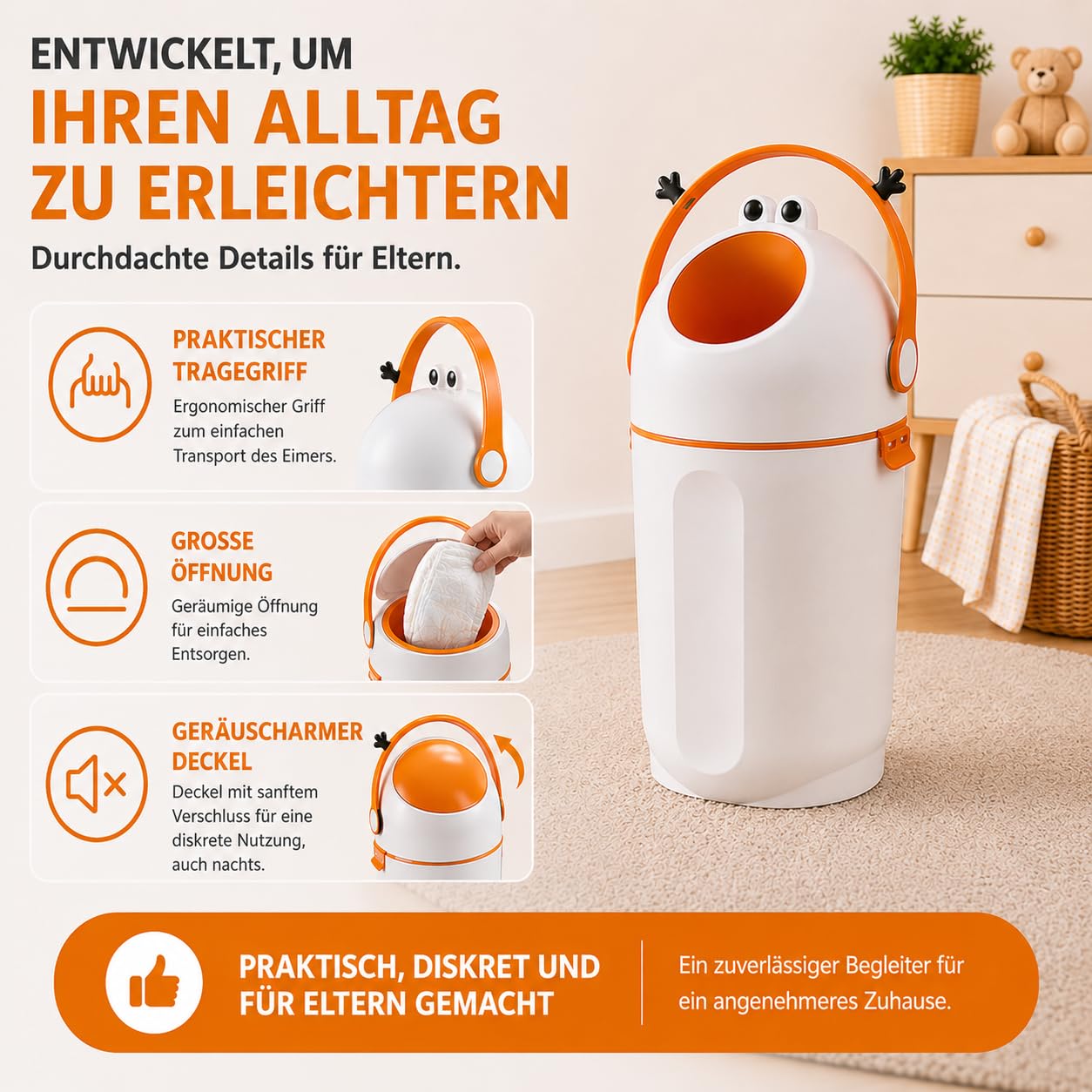 Cubo para pañales con protección contra olores, 16 L