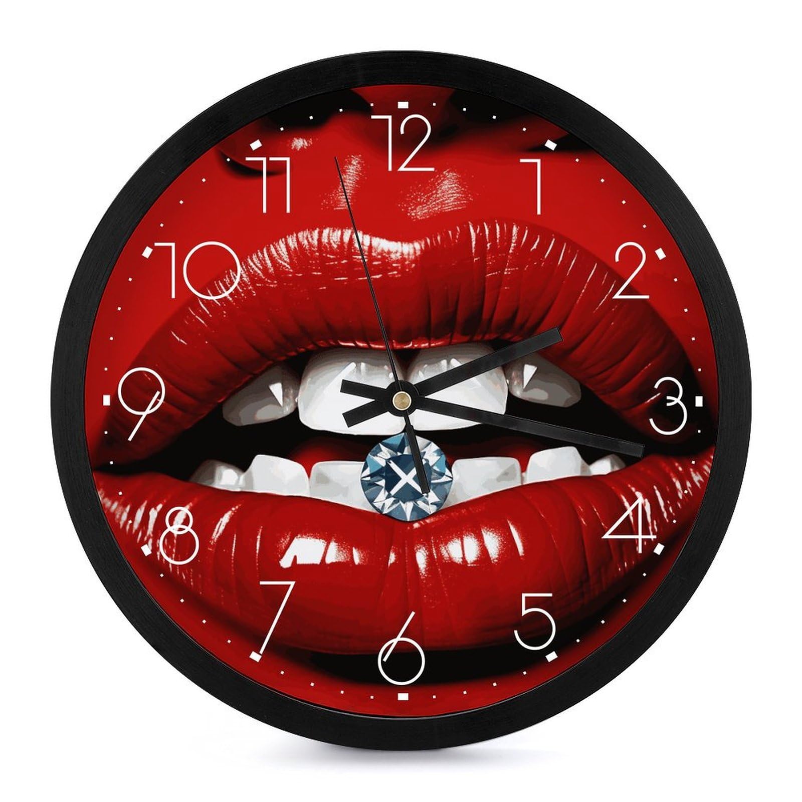 Horloge murale pour décoration de salon au motif lèvres rouges glamour
