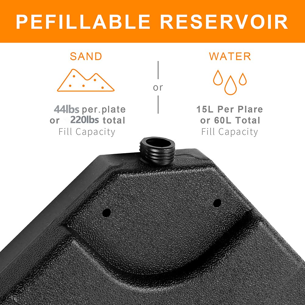 Crossbbar - Base de soporte para sombrilla de patio con boquillas de relleno para agua o arena, 4 unidades, color negro 4