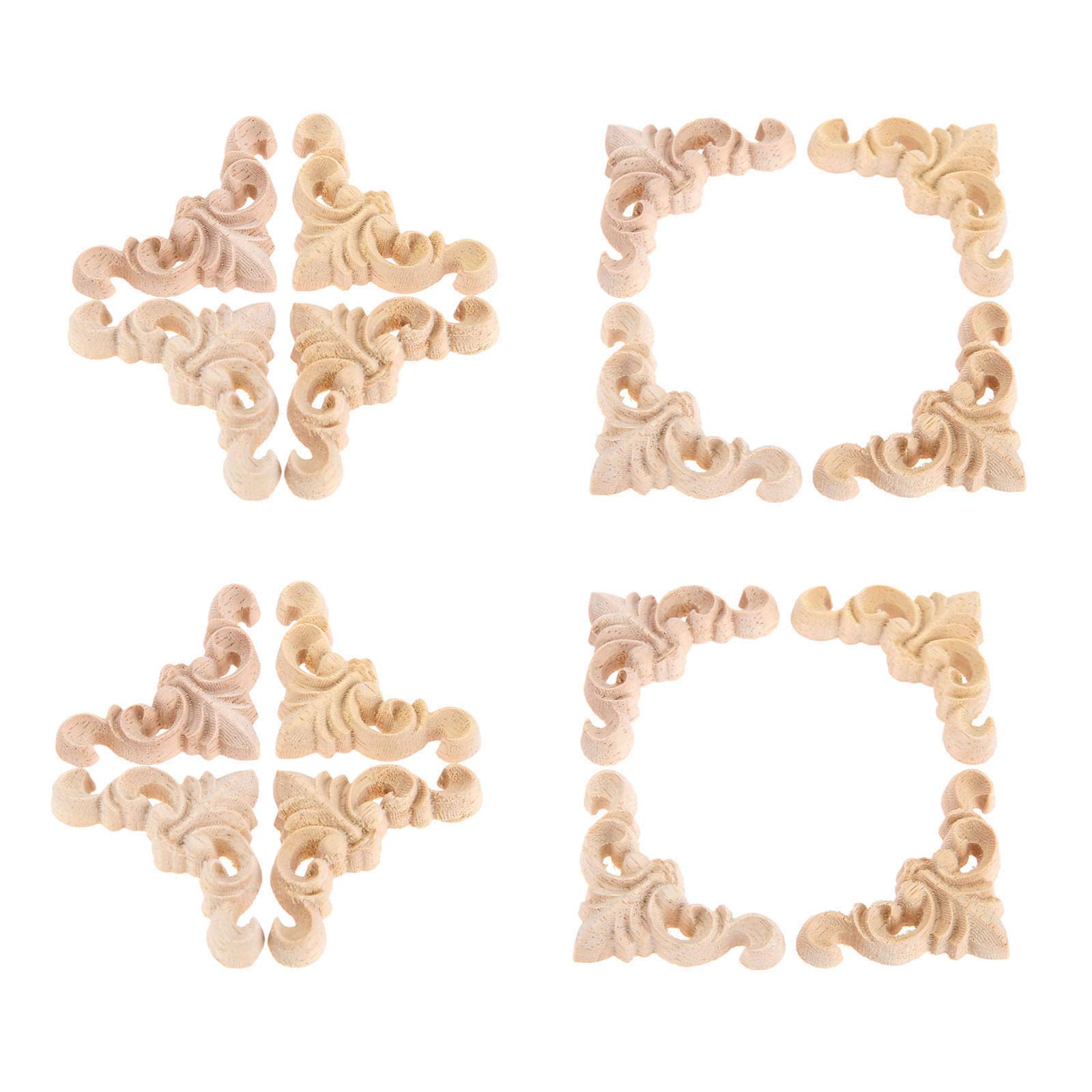 16Pcs Furniture Onlay Applique Frame for Home, 4x4cm/1.57"x1.57", Unpainted Woodcarving Corner Decal Cabinet Door Wall Ceiling Dresser