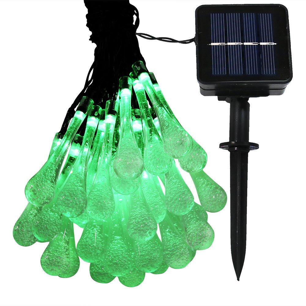 TTY LED Water Drop Light,12M 100 LED,Solar Garden Light,Water Proof 8 Modes, Waterproof Teardrop Lights for Fence, Yard, Summer Party, Wedding [Energy Class A++] (Green)