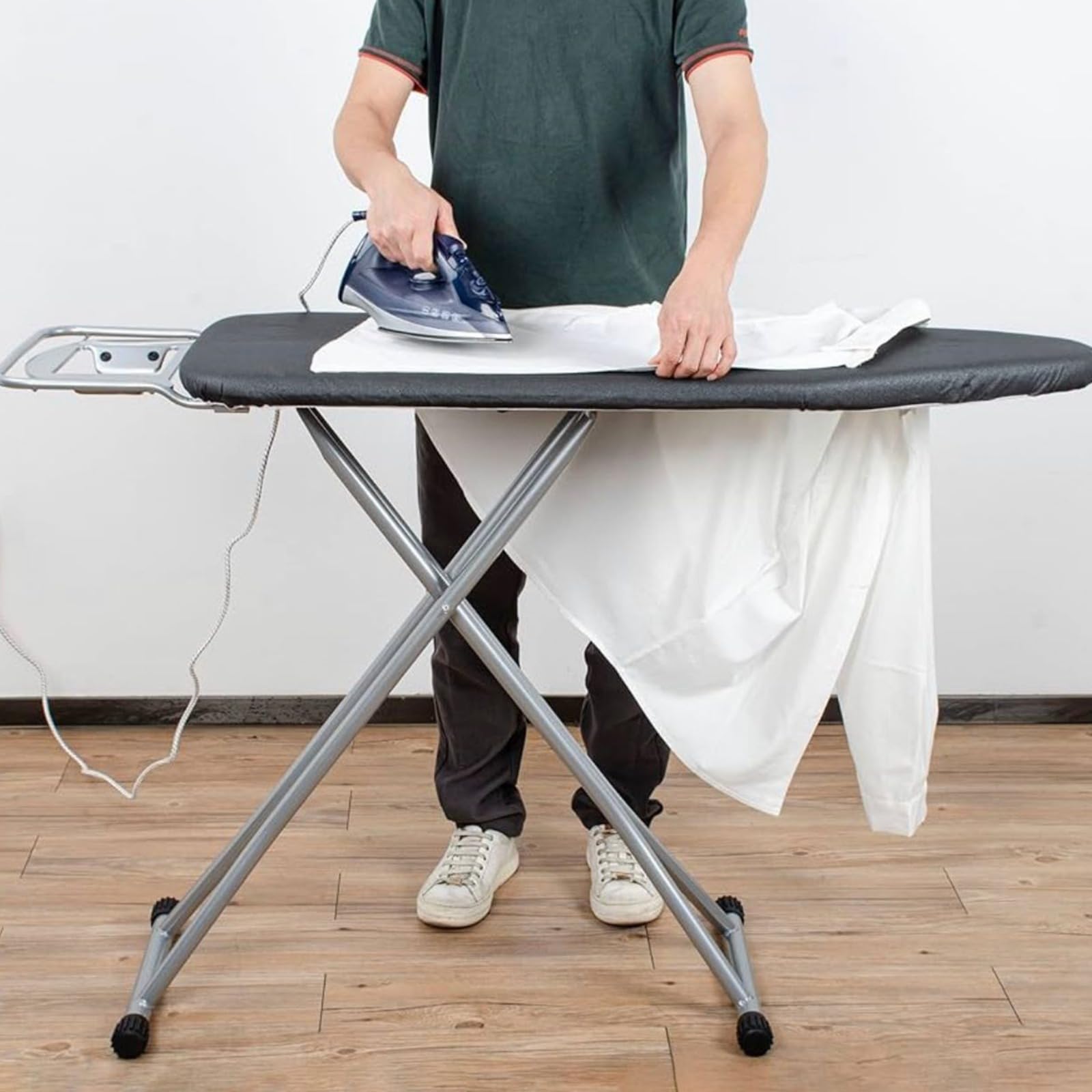 Ironing Board with Iron Rest,Adjustable Height Ironing table,Foldable Ironing Stand,Heat Resistant Cover Iron Board with Steam Iron Rest,Metal Base Non-Slip Legs black (110x30 cm)