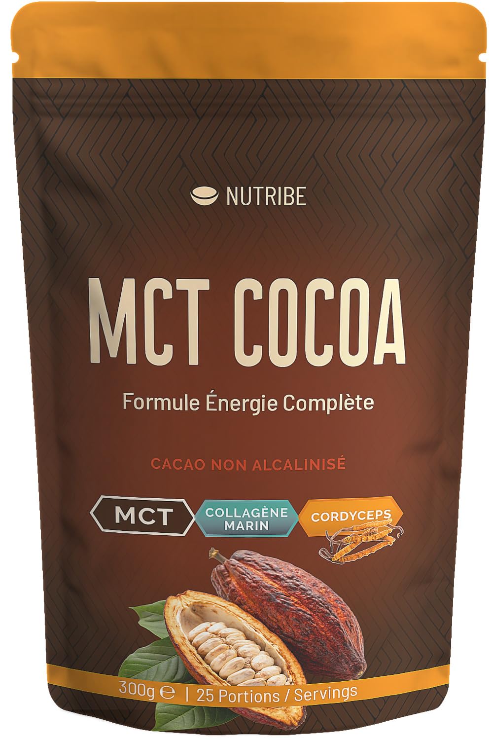 Cacao adaptogène au Cordyceps Bio | Collagène Marin | Formule énergie, antioxydants naturels, coupe-faim idéal pour le jeûne intermittent