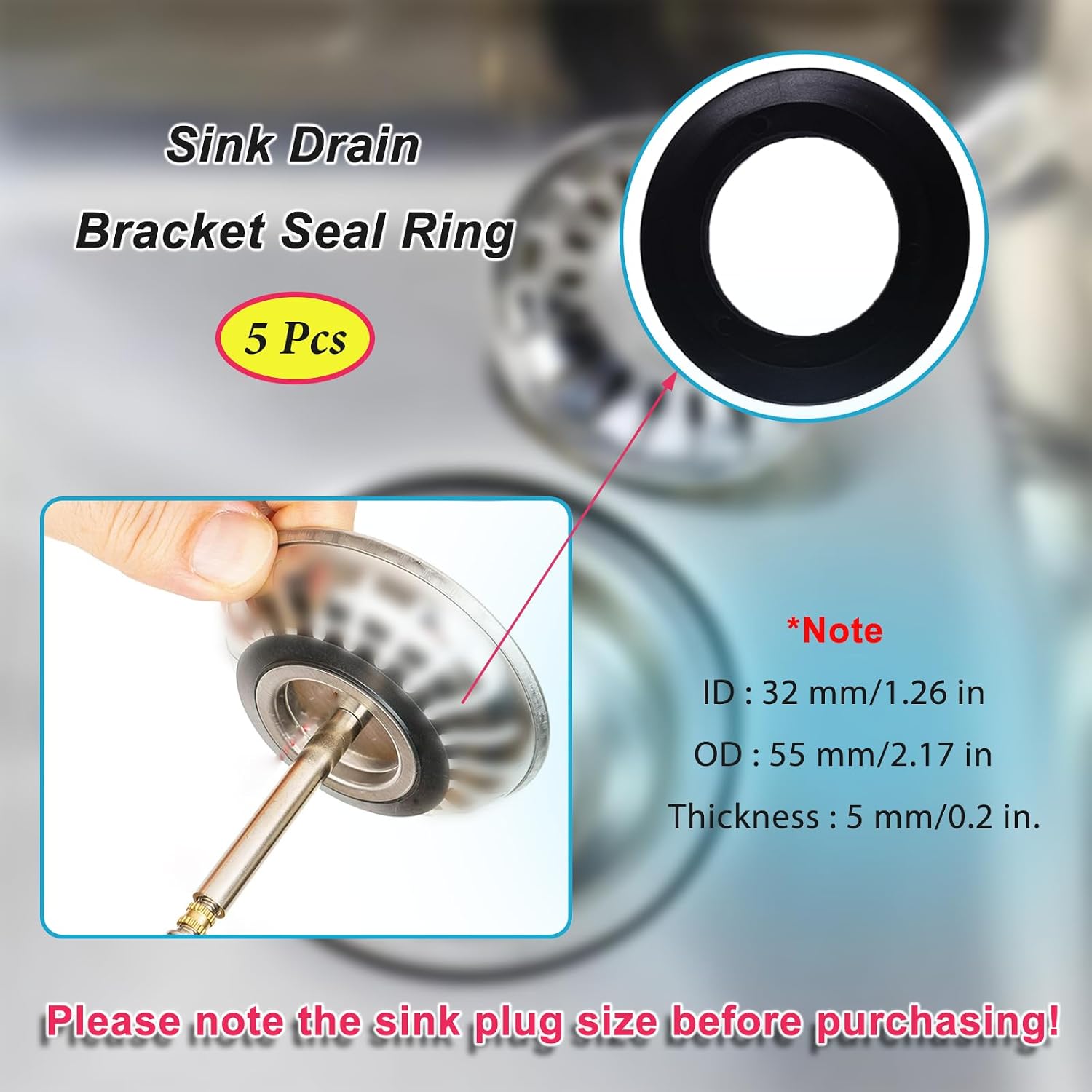 5 Pcs Rubber Sink Drain Bracket Seal Ring,O-Rings Gasket Seal for Kitchen Bathroom Sink Bathtub Drain Plug,Inner Diameter 32mm Outer Diameter 55mm