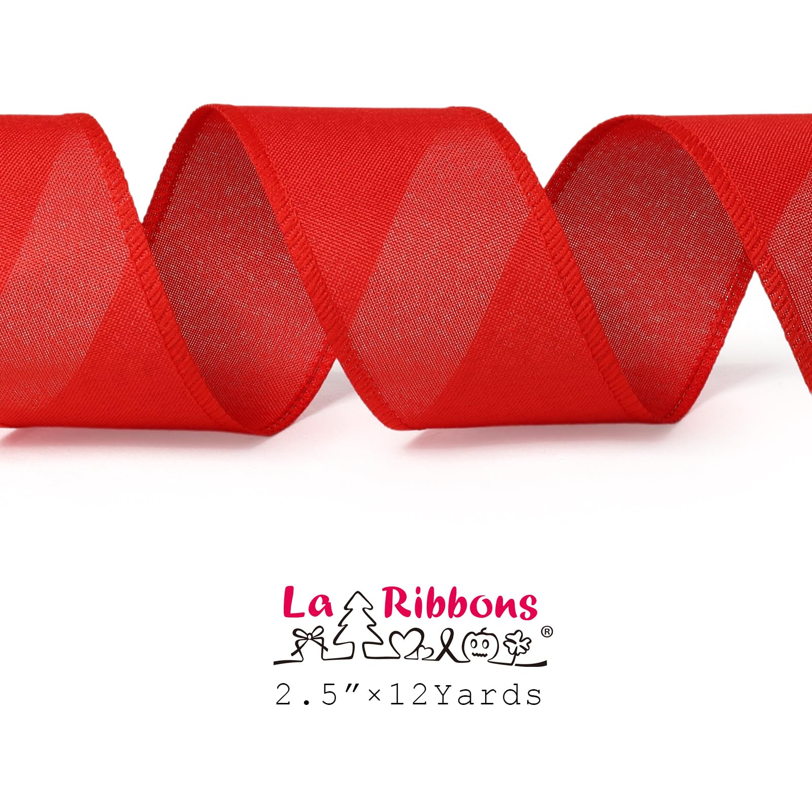LaRibbons Rotes Leinenband, 6,4 cm x 12 m, Juteband mit Drahtrand, für Kränze, Schleifen, Basteln, Geschenk, Weihnachtsbaumdekoration, Heimdekoration