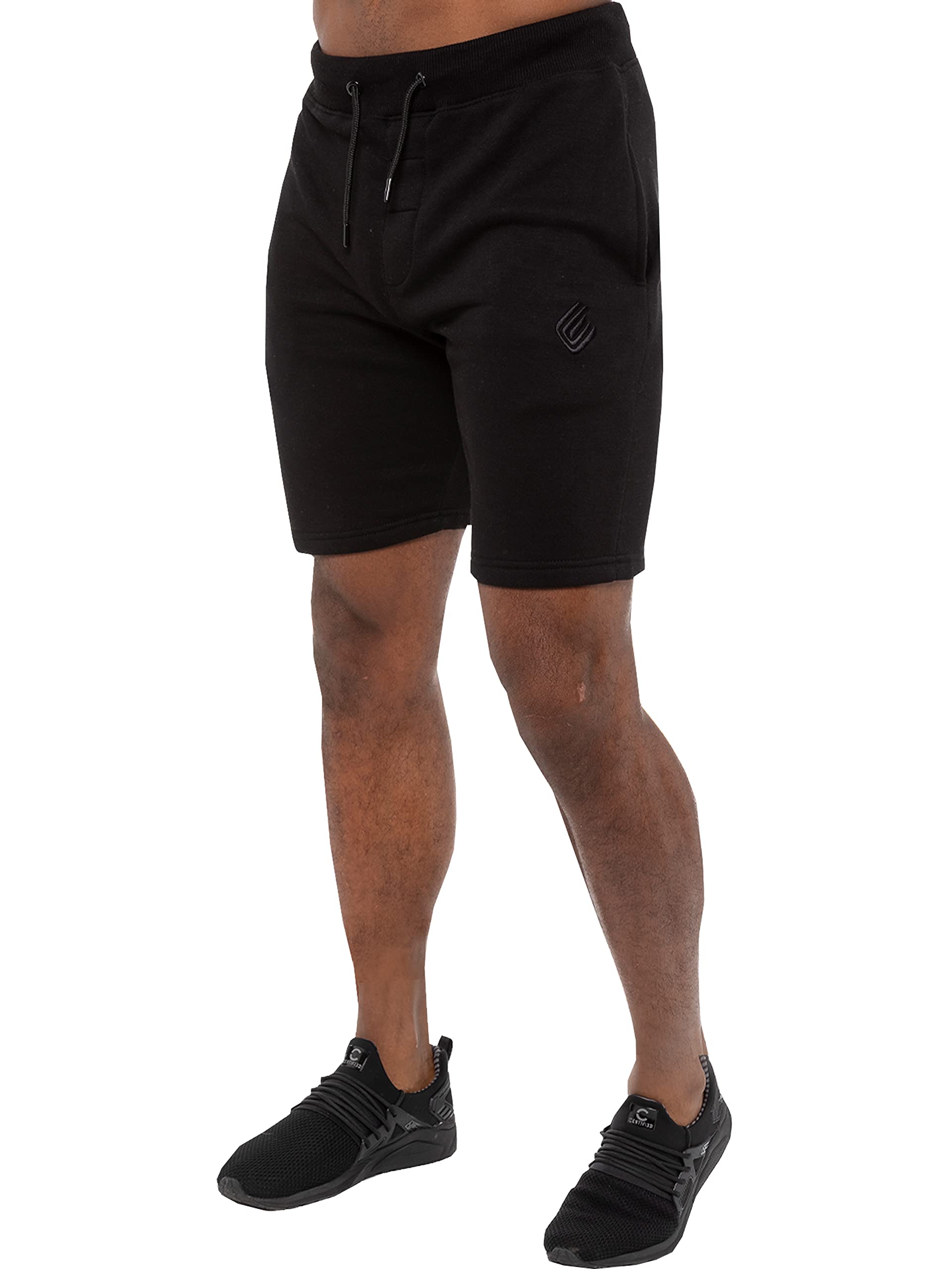 Ze Enzo Men's Black Ezs412 Enzo Fleece Shorts Running Jogging Bottoms Gym Activewear Elasticated Waist Logo Sweat Half Pants Size S - Xxl (, L, L)