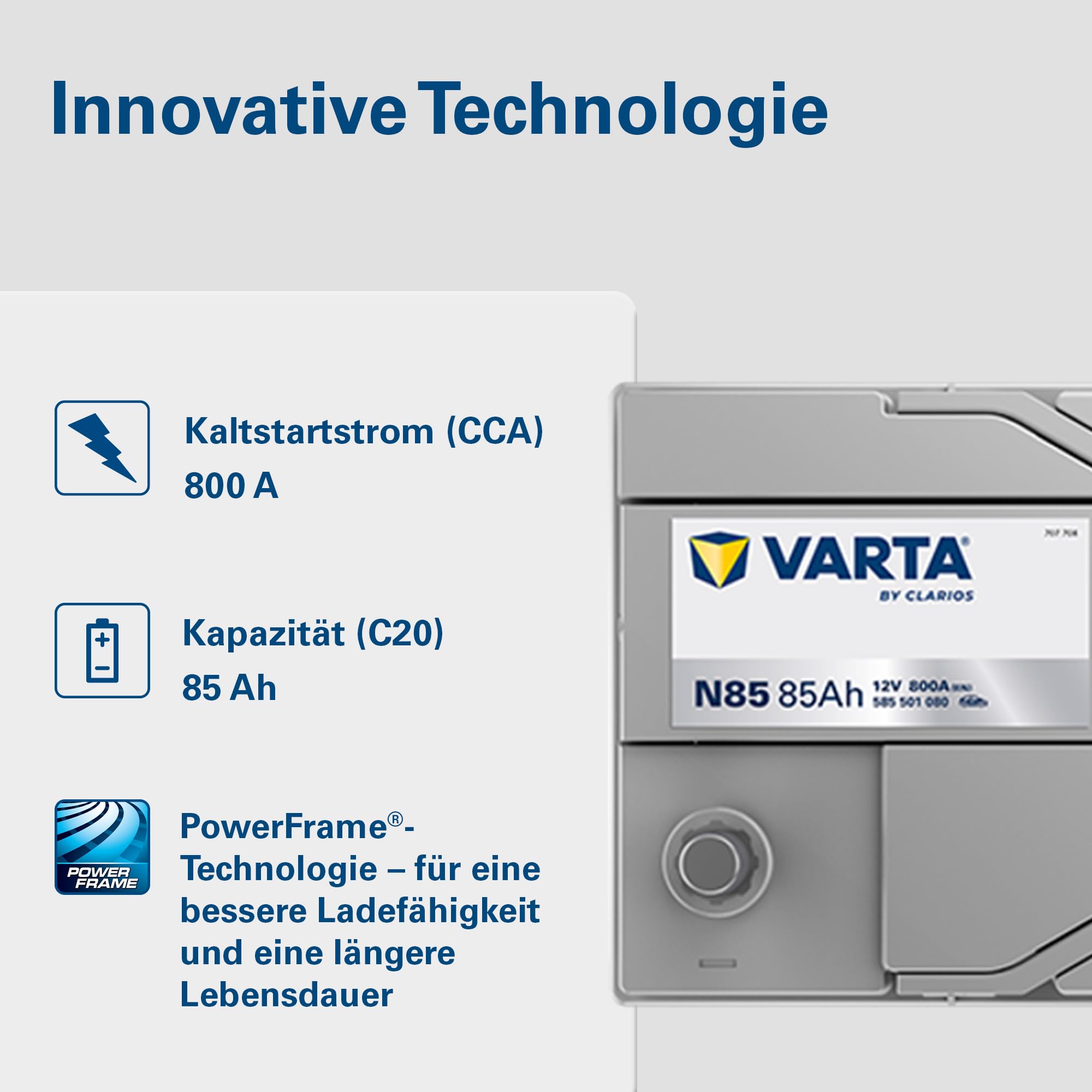 VARTA Automotive DYNAMIC EFB (N85) 12V 85Ah 800A - Nassbatterie für Start-Stopp Systeme - Starterbatterie für Autos mit erhöhtem Energiebedarf - Wartungsfreie Bleisäurebatterie | Starterbatterie für Autos mit erhöhtem Energiebedarf - Wartungsfreie Bleisäu