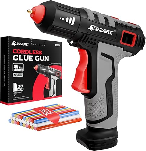 EZARC Pistola de pegamento caliente inalámbrica con 30 mini barras de pegamento, kit de mini pistola de pegamento rápido de calentamiento en 15