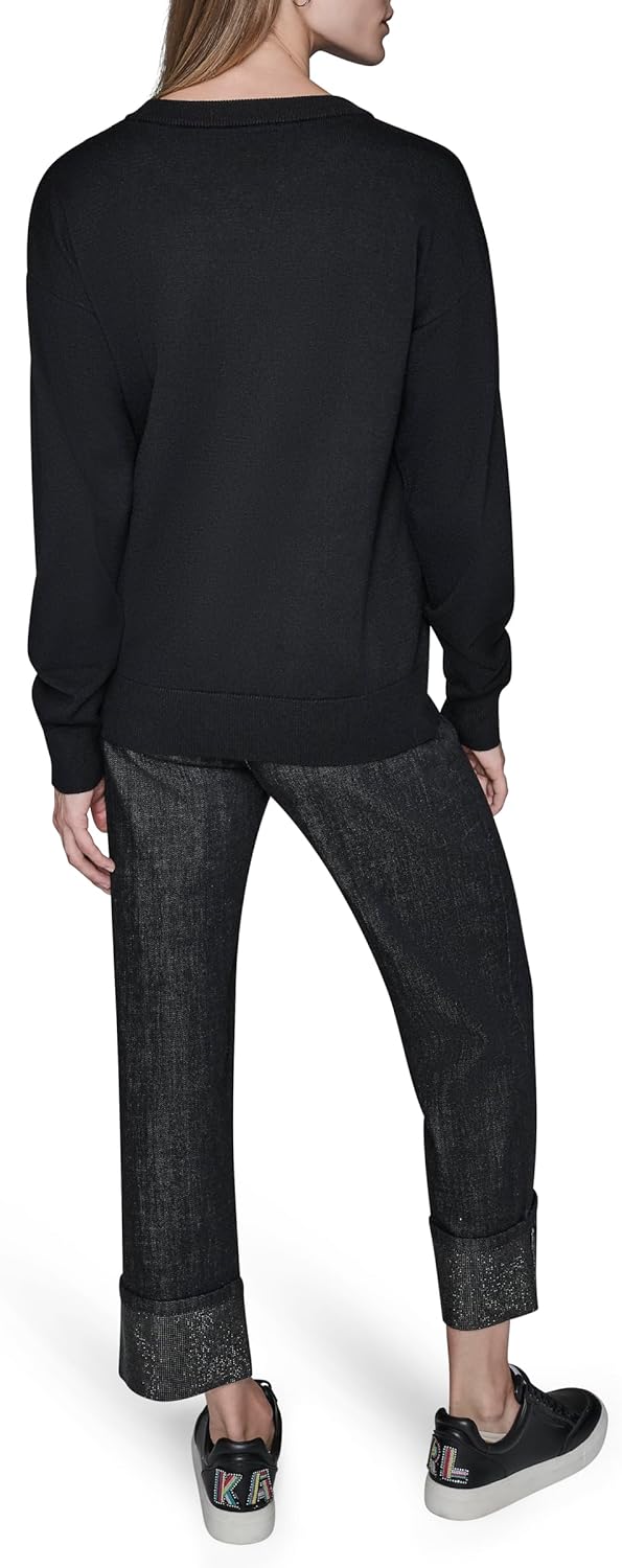 Karl Lagerfeld Womens Long Sleeve Crew Neck Cool Karl Sweater - Image 3