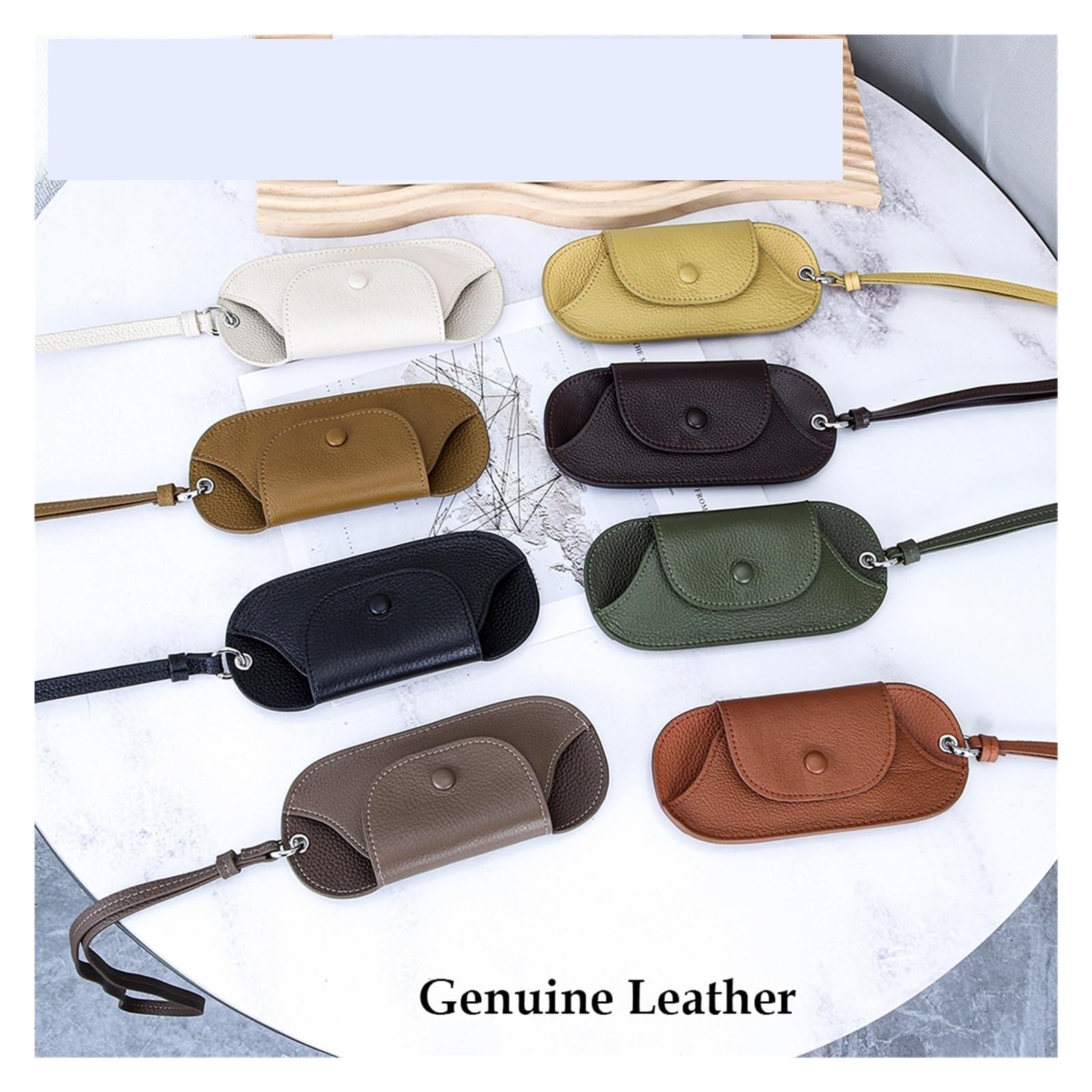 Funda de Gafas Blanda de Cuero Genuine Leather Magnetic Glasses Pouch Case with Neck Strap Cowhide Sunglasses Reading Holder