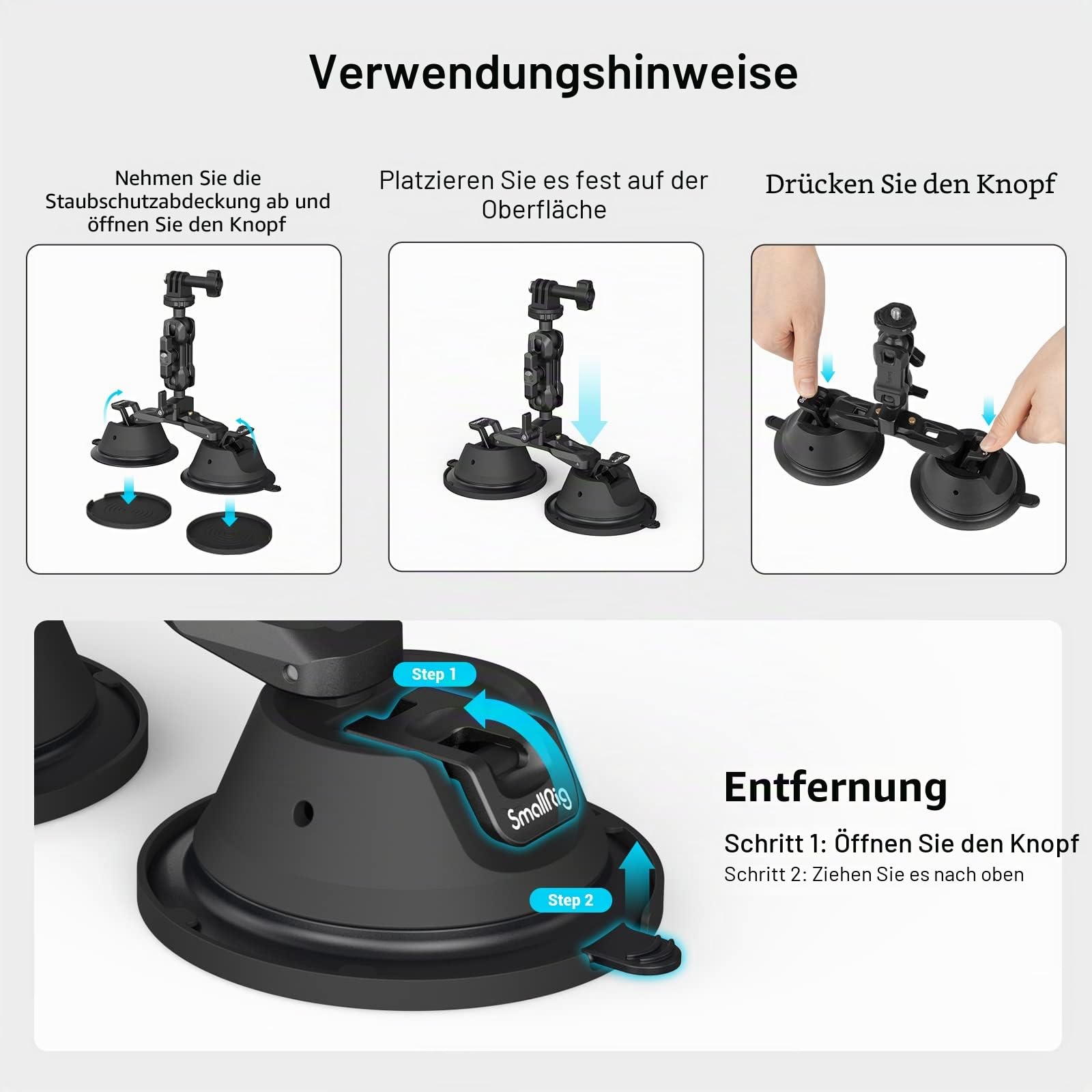 SMALLRIG Suction Cup Mount für GoPro, zur Windschutzscheibe & Autofenster, SaugnapfHalterung für Sony DSLR, leichte Kameras, Fahrzeugaufnahmen, Vlogging, Action-Kameras, mit Action-Kamera-Halterung