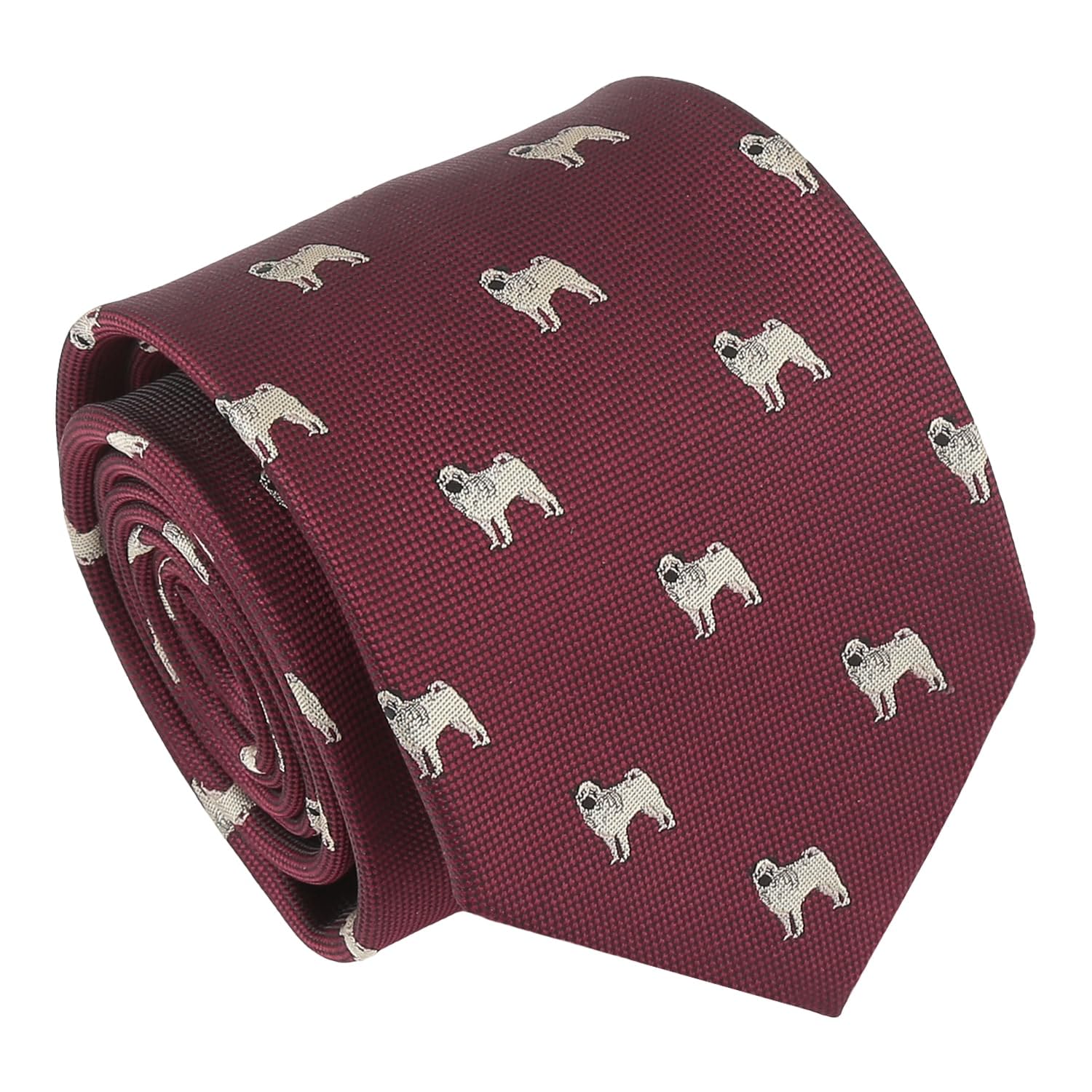 Dqt Men's Burgundy Pug Embroidered Dog Design Novelty Classic Tie (Burgundy Pug)