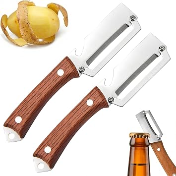 Multi Functional Vegetable Peeler 2 in 1 Stainless Steel Fruit Peeler with Wooden Handle Bottle Opener Heavy Duty Potato Carrot Pumpkin Kitchen Tool 2pc wood handle