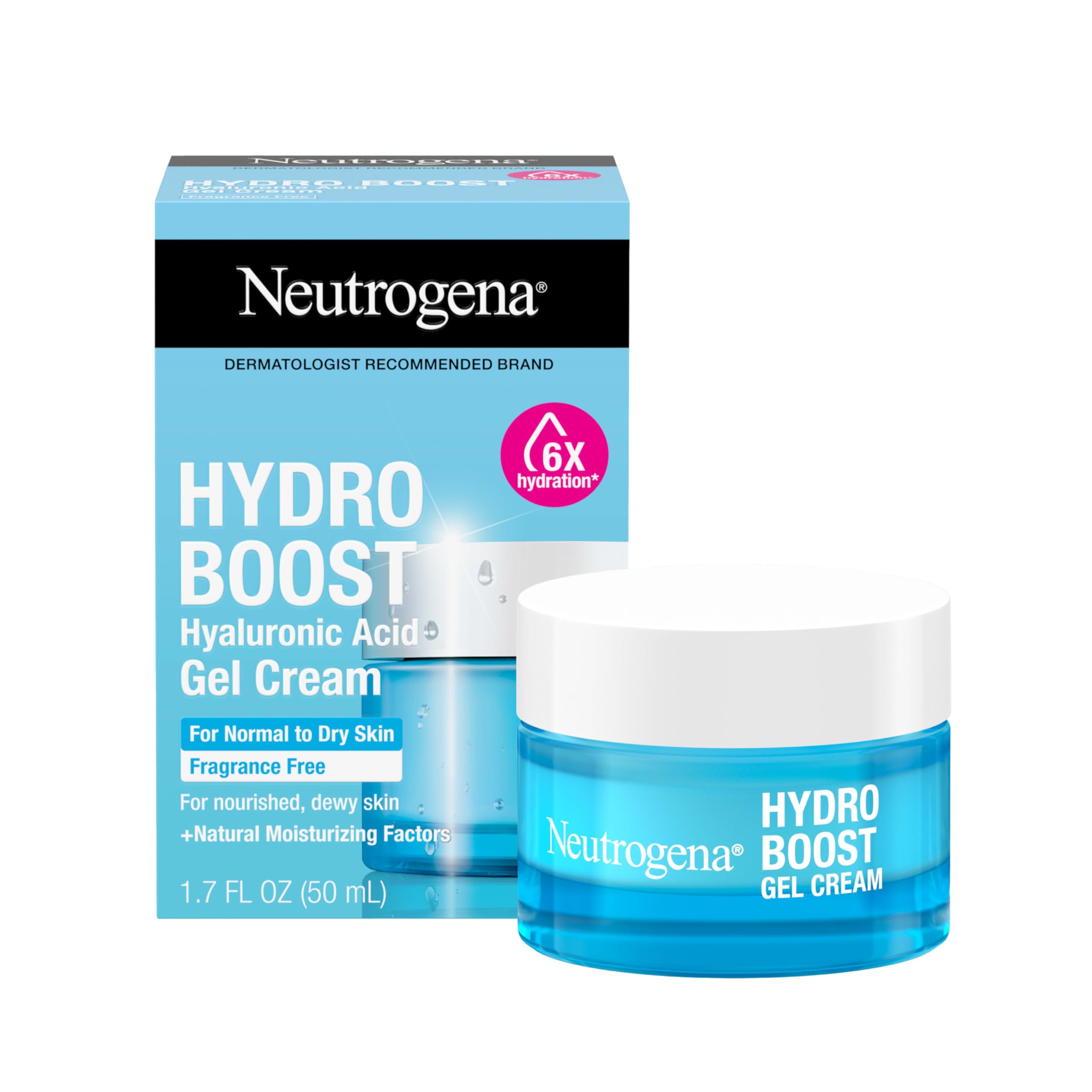 Hydro Boost Fragrance Free Face Moisturizer with Hyaluronic Acid for Dry Skin, Water Gel Moisturizer For a Refreshing Burst of Hydration & Glowing Skin, Non-Comedogenic, 1.7 oz