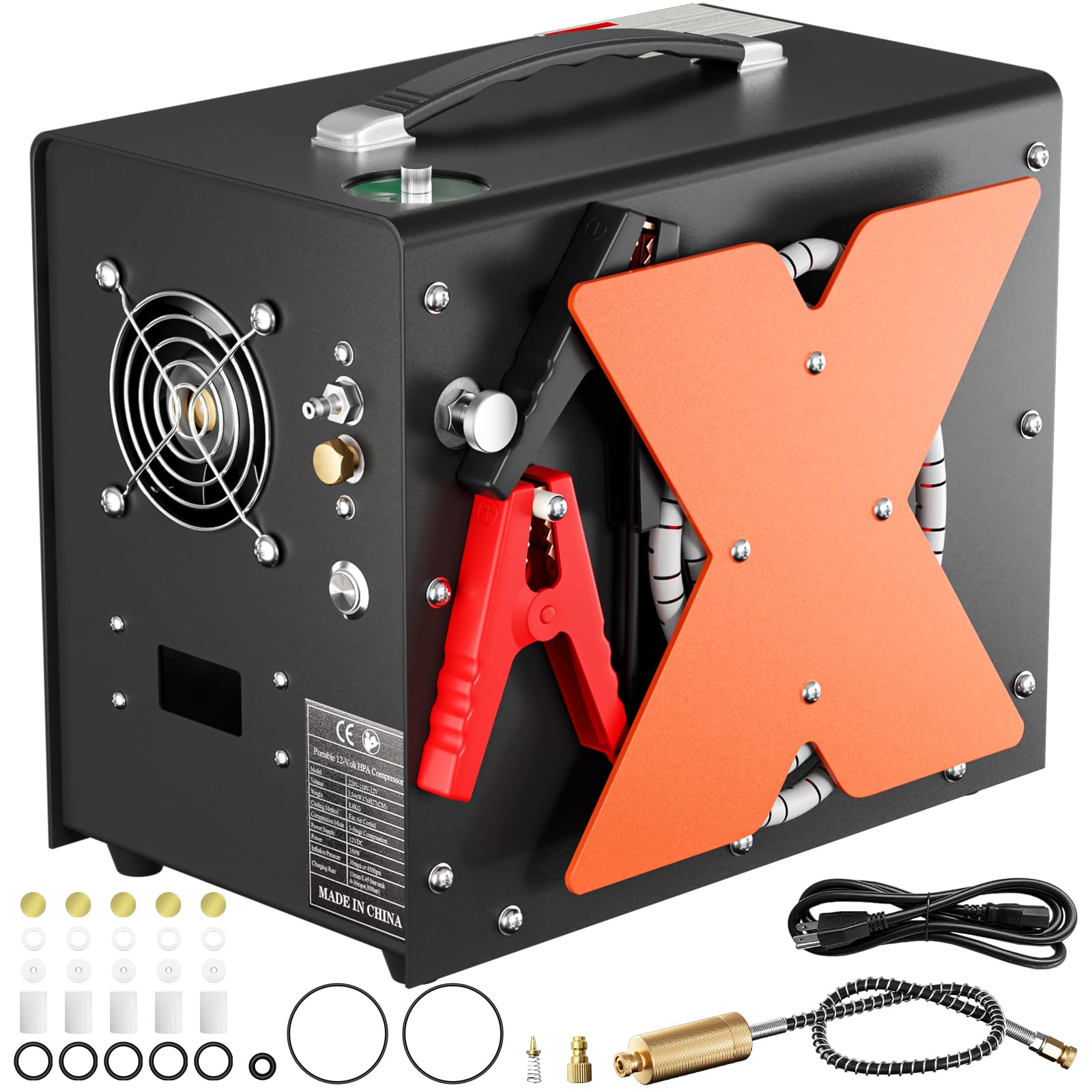 Portable PCP Air Compressor, 4500Psi/30Mpa Scuba Tank Compressor with Wire Spool, Auto-stop, DC12V/AC120V Oil/Water-Free PCP Airgun Compressor for