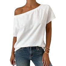 LilyCoco Short Sleeve Off the Shoulder Tops for Women | Loose Fit, Soft Comfy, Versatile, Casual Chic, Weekend Outfit, Going Out ,Summer Daily Wear