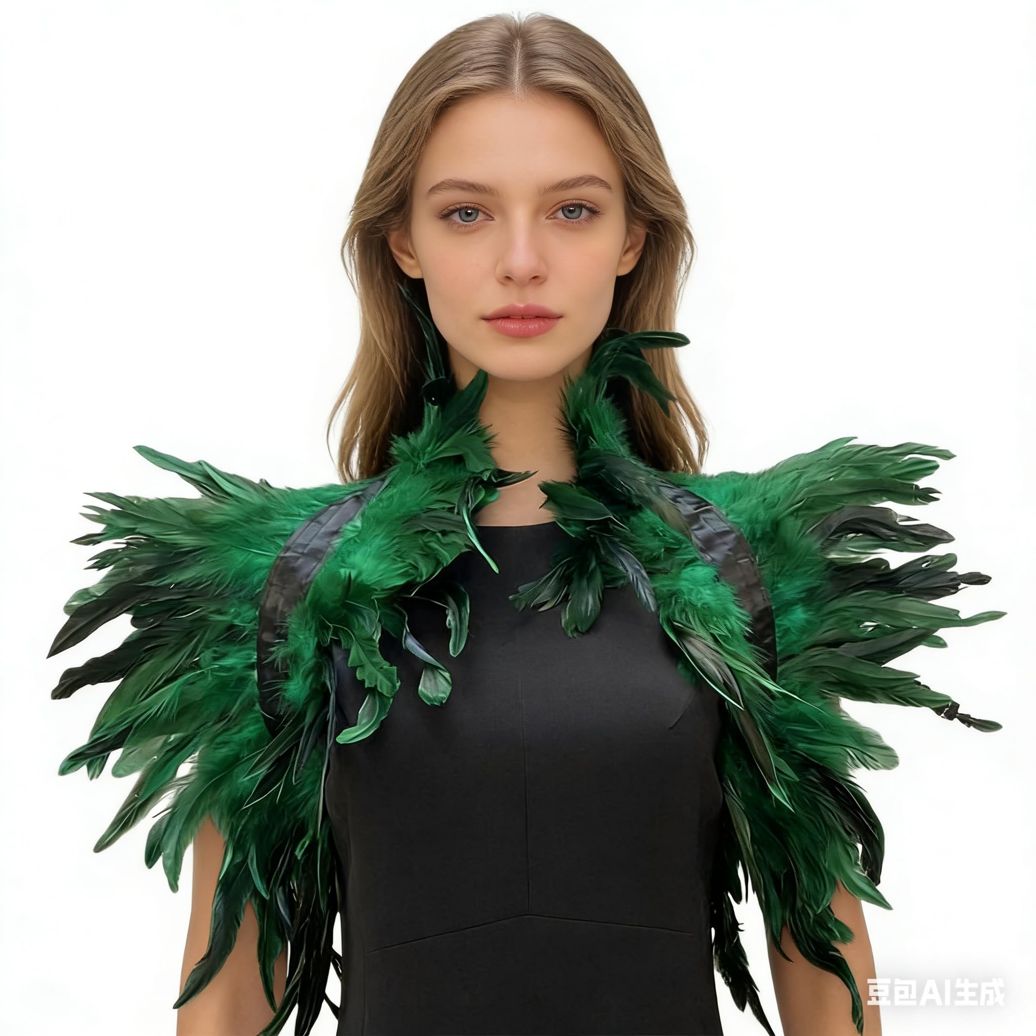 Gothic Feather Shrug Shawl Collar Necklace Halloween Costume, Womens Crow Costume Lace-up Collar Cloak Cape Fancy Dress Stole Scarf for Halloween Cosplay Christmas Party Dress Up Accessory (A02)