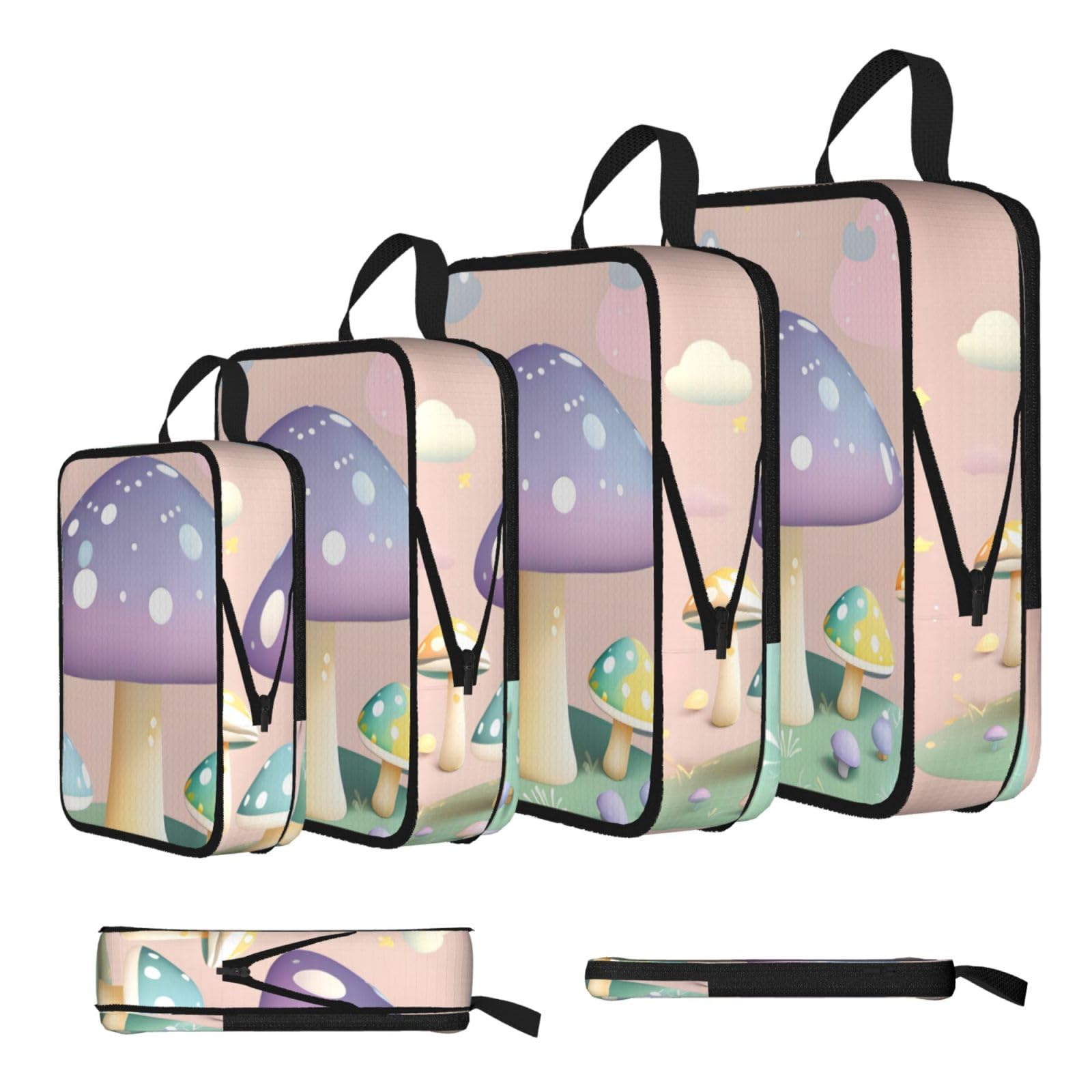 Sxzvvbn Black Cartoon Mushroom Compression Packing Cubes 4 Piece Set